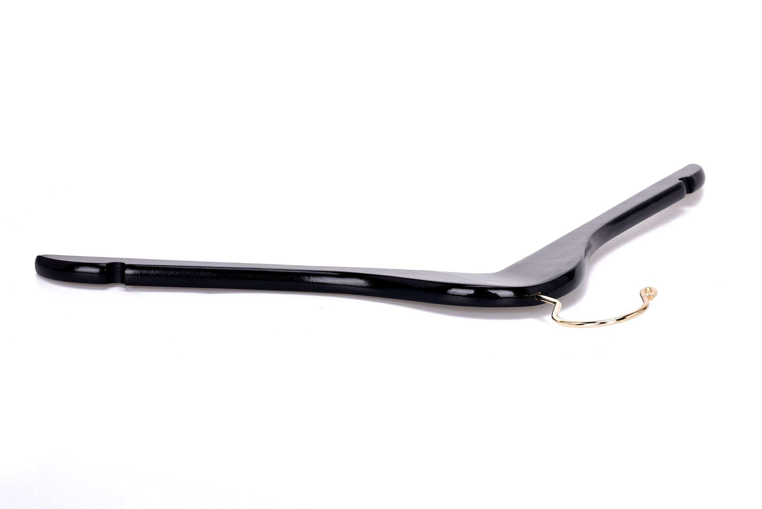 Premium Black Semi-Curved Wooden Suit Hangers - 10-Pack Smooth Finish Solid Wood Coat Hangers with Swivel Hook for Jackets, Pants & Dresses (Black & Gold, 10) - Ideal for Closet Organization, Wardrobe Storage & Luxury Garment Care