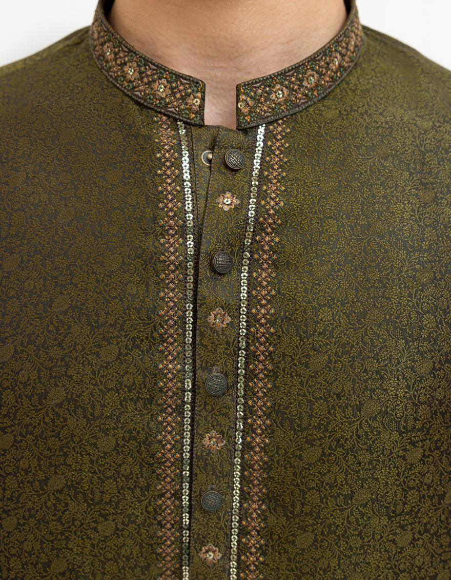 Stylish Blended Mehndi Green Kurta by J. Junaid Jamshed - Elegant Pakistani Traditional Wear for Weddings & Festivals