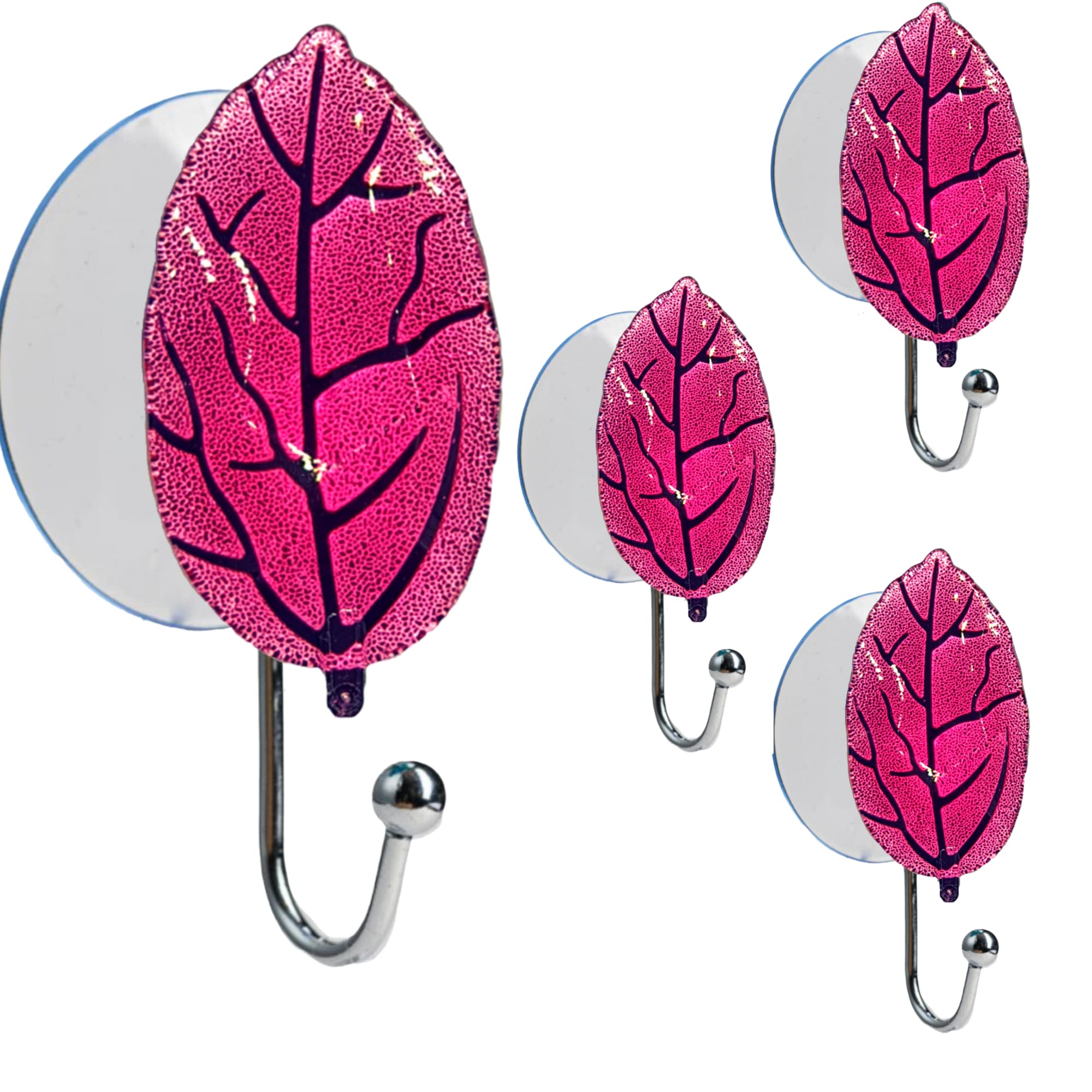 IDALY Neuf 4-Pack Strong Suction Cup Hooks for Bathroom & Kitchen - Pink Towel Hangers with Hanging Loops, Shower Accessories - Perfect for Hand Towels, Robes & Bathroom Organization
