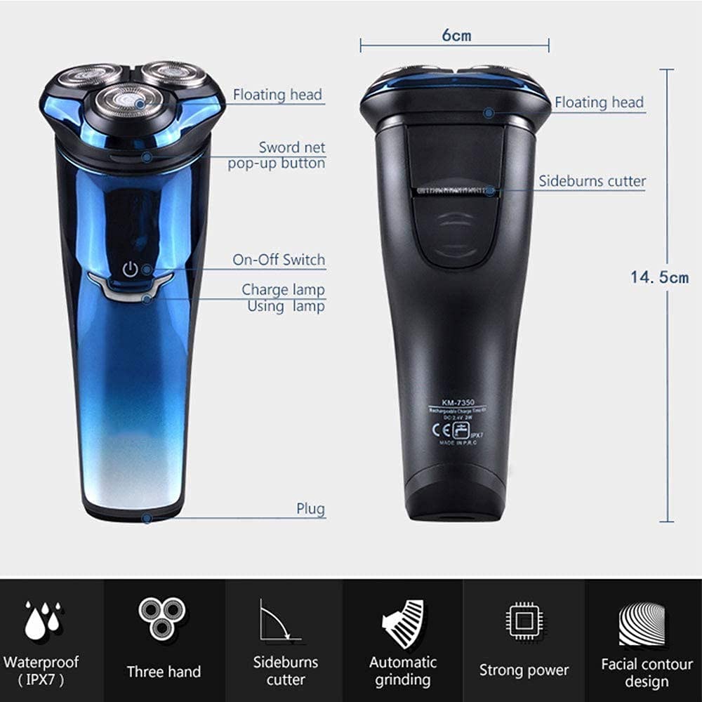 LIIAV Men's Electric Shaver - 3D Rotary Rechargeable Cordless Wet & Dry Shaver with IPX7 Waterproof for Face, Head & Body Shaving - Perfect for Travel, Gym & Daily Grooming