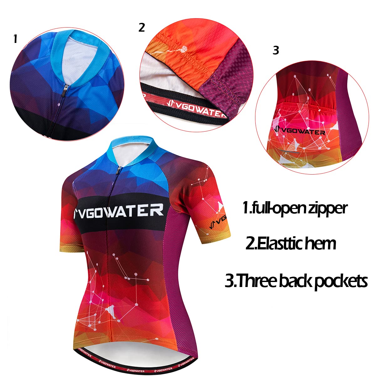 Vgowater Women's Cycling Jersey - Breathable Short Sleeve Bike Top for Road Biking & Mountain Cycling - Perfect for Outdoor Sports, Commuting & Fitness Training