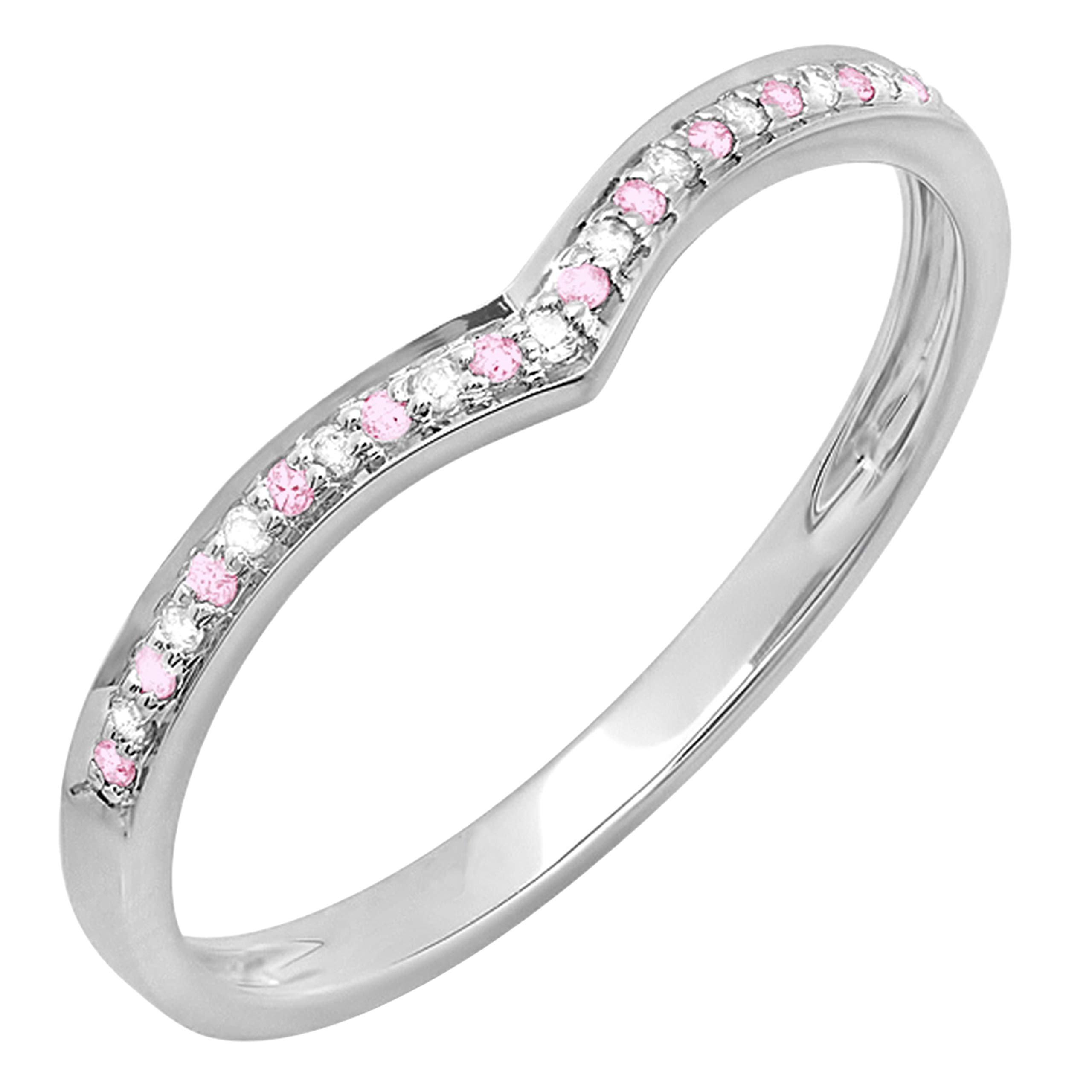 Dazzlingrock Collection 18K Gold Round Pink Sapphire & White Diamond Stackable Wedding Band Ring for Women - Perfect for Bridal, Engagement, Anniversary & Everyday Elegant Jewelry