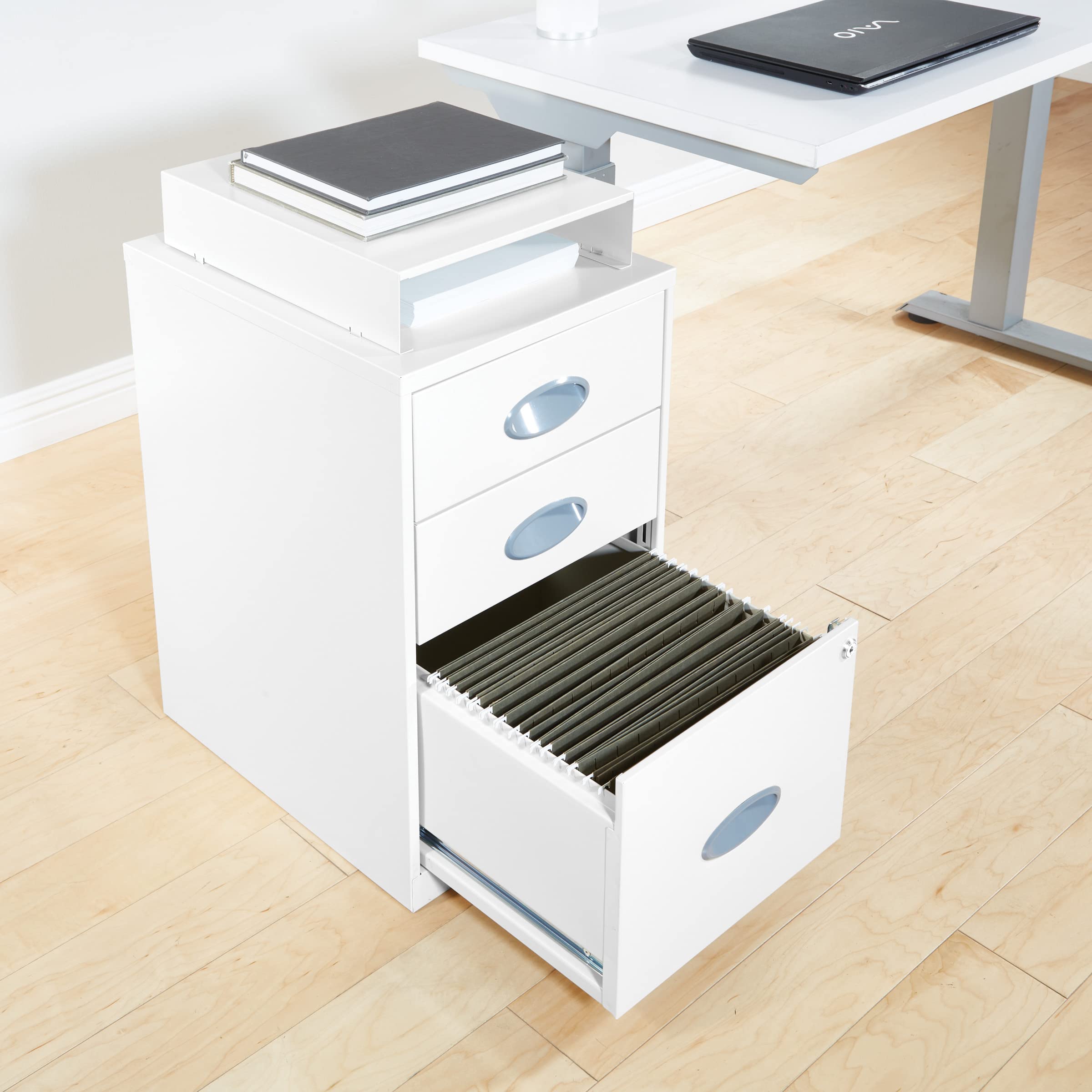 OSP Home Furnishings 3-Drawer Locking Metal File Cabinet with Top Shelf - White Office Storage Solution for Documents, Folders & Supplies | Perfect for Home Office, Workplace & Business Organization