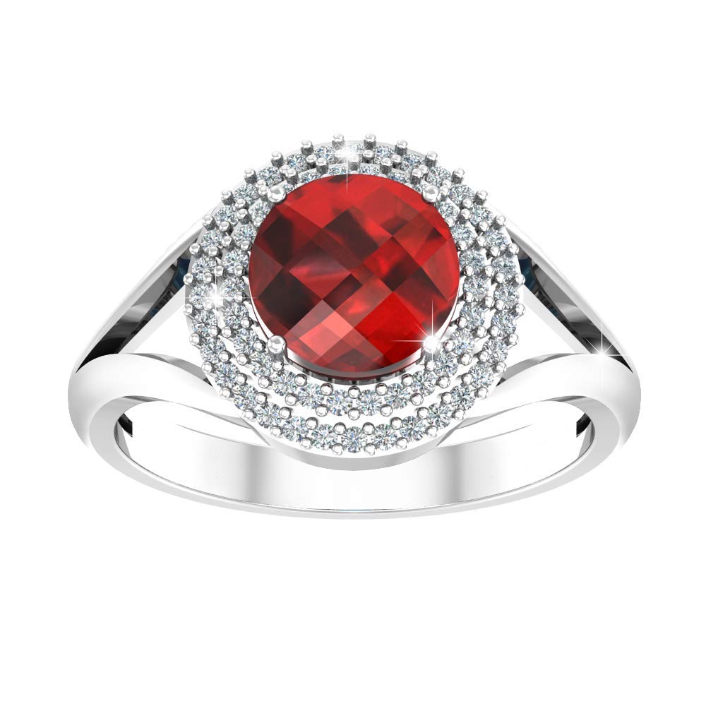 925 Sterling Silver Women's Round Gemstone Birthstone Double Halo Ring - Perfect for Birthdays, Anniversaries & Special Occasions