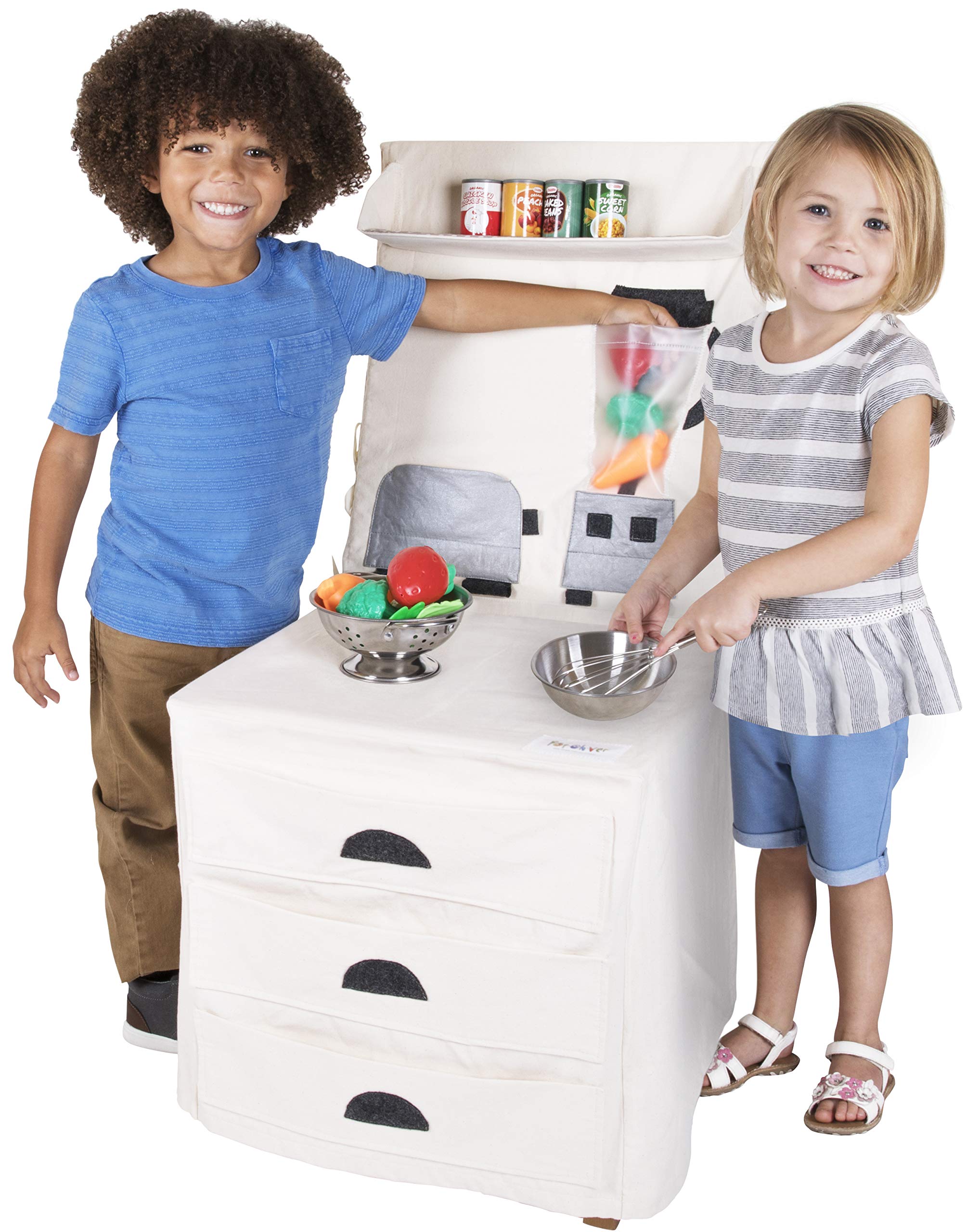 Stainless Steel Pretend Play Kitchen Counter for Kids - Realistic Toy Countertop with Sink & Stove for Imaginative Play - Perfect for Preschool, Daycare & Home Playroom