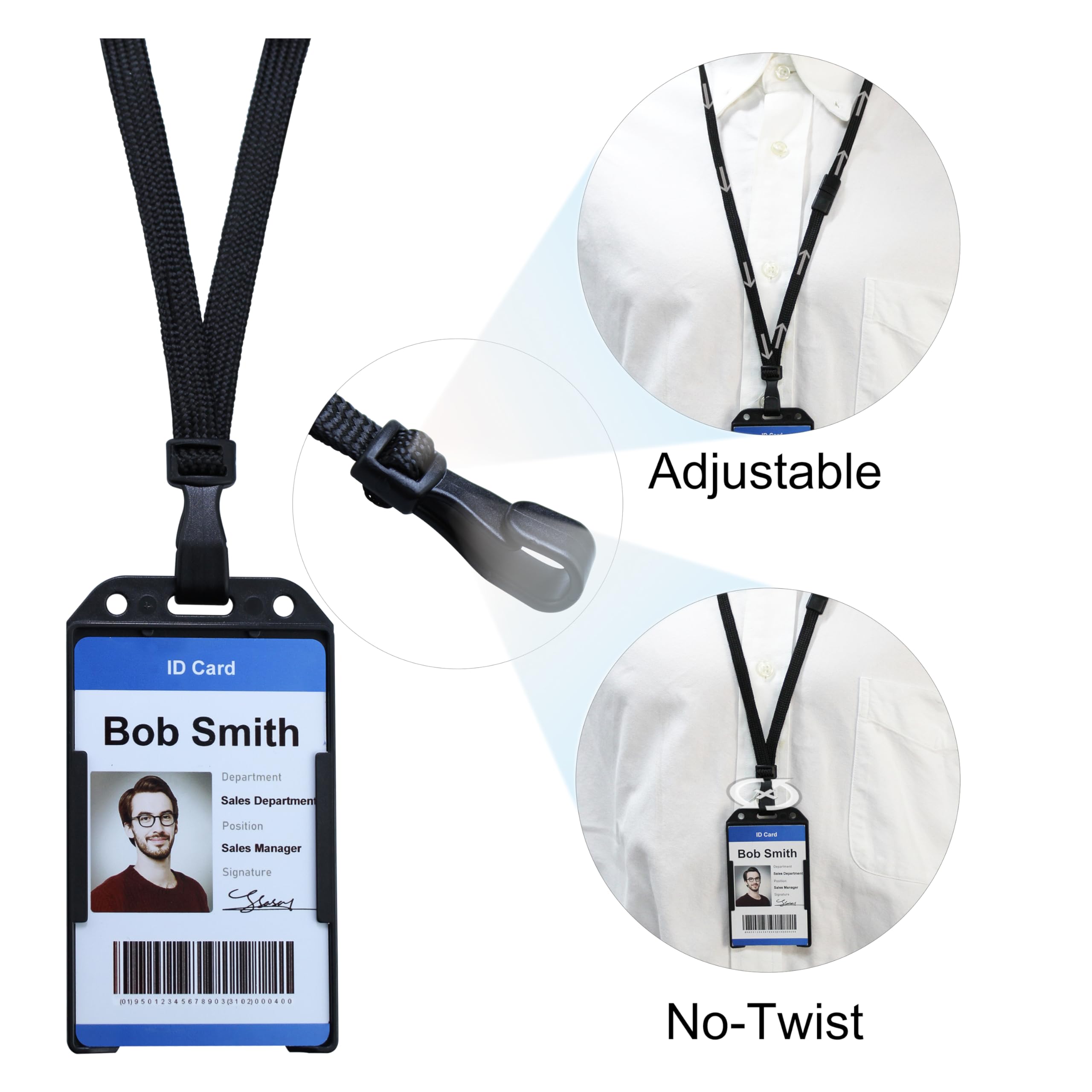 Breakaway Lanyards for ID Badges - No-Twist Plastic Hook for School & Hospital Use