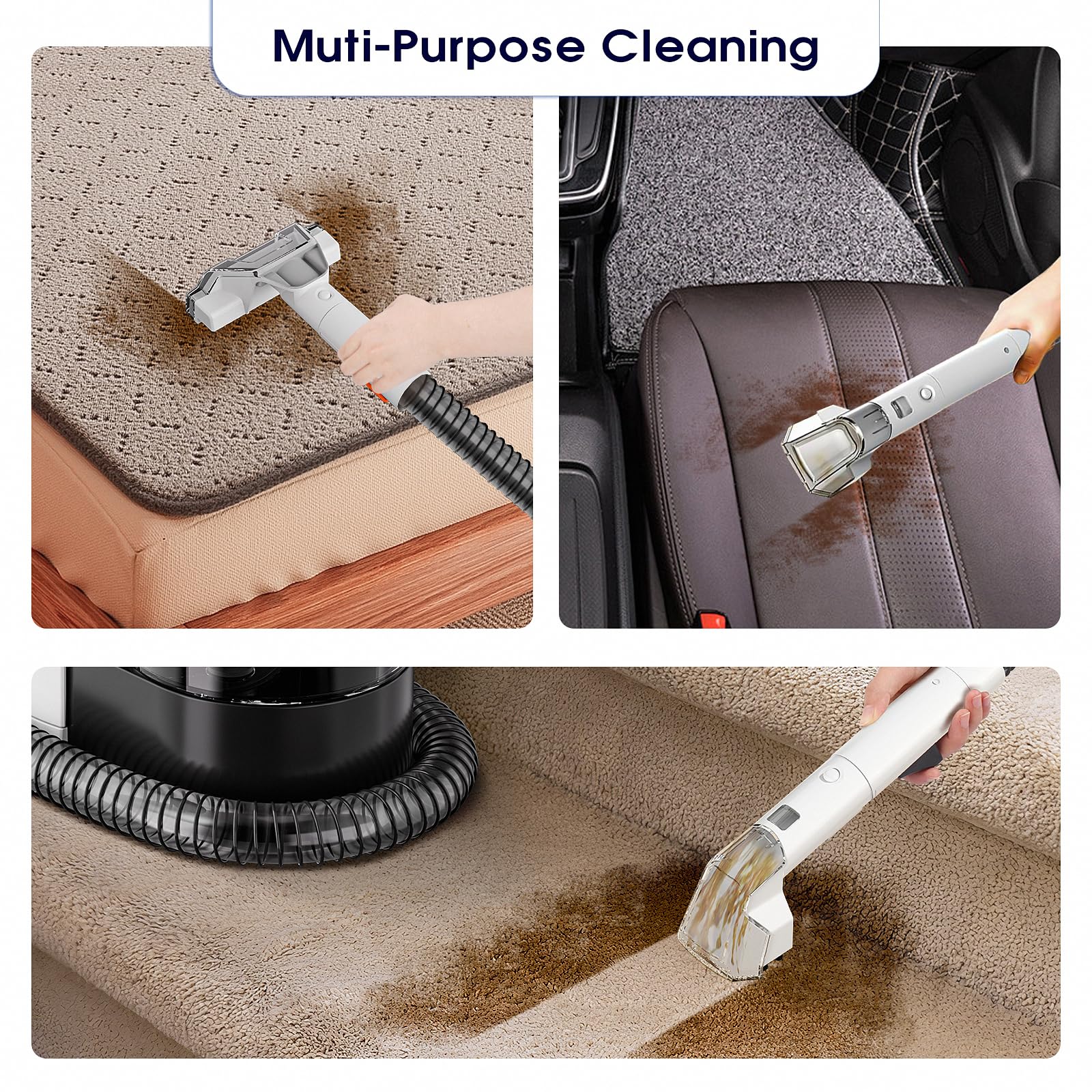 Portable Carpet Cleaner Machine - 450W Brushless Motor Deep Stain Remover for Upholstery, Sofa, Carpet & Pet Stains | Ideal for Home, Car Seat & Pet Hair Cleaning | Black