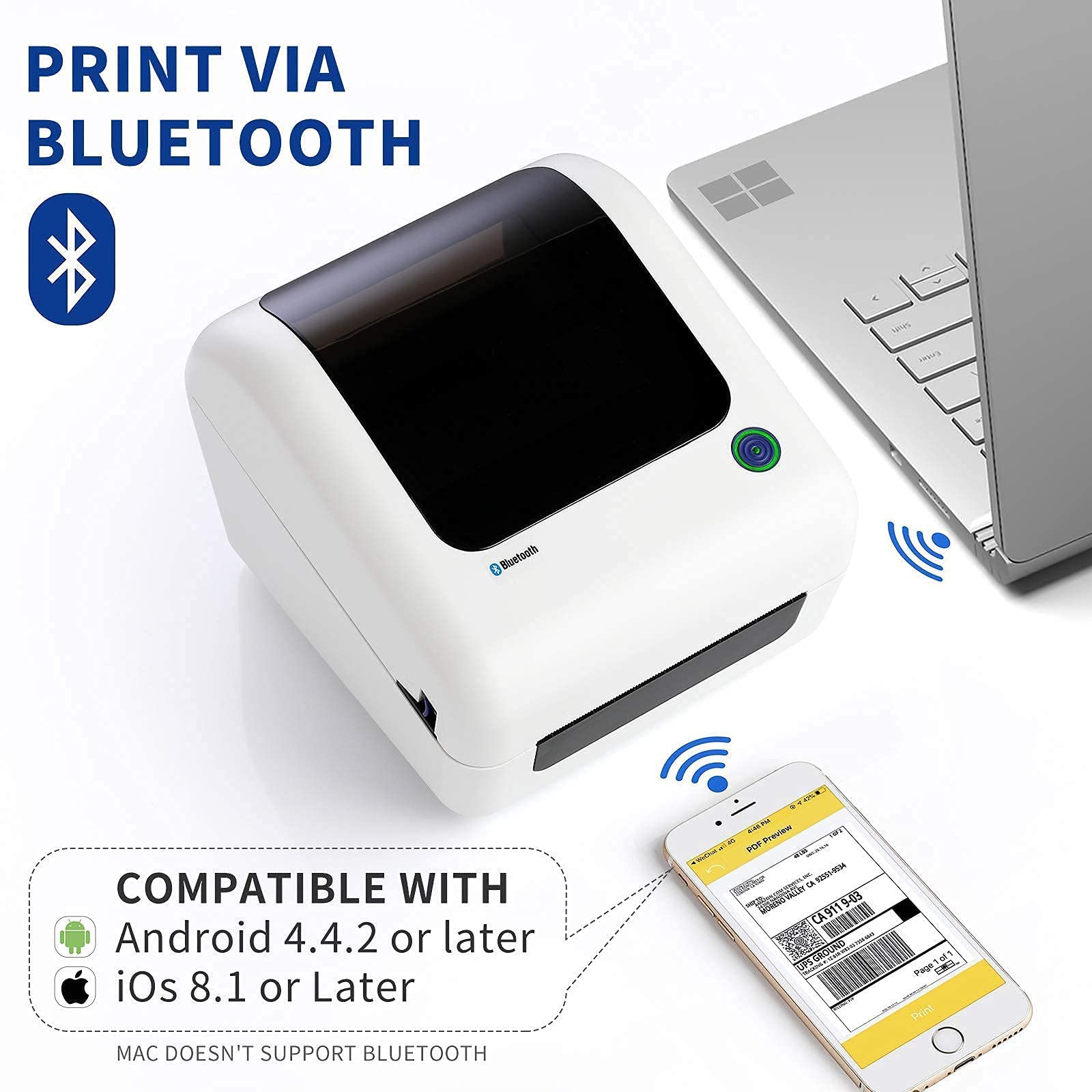 JADENS 4x6 Bluetooth Thermal Shipping Label Printer - High Speed USB & Wireless for PC, Mobile, eBay, Amazon, Shopify, Etsy, USPS Barcode - Perfect for E-commerce Sellers & Small Business Shipping