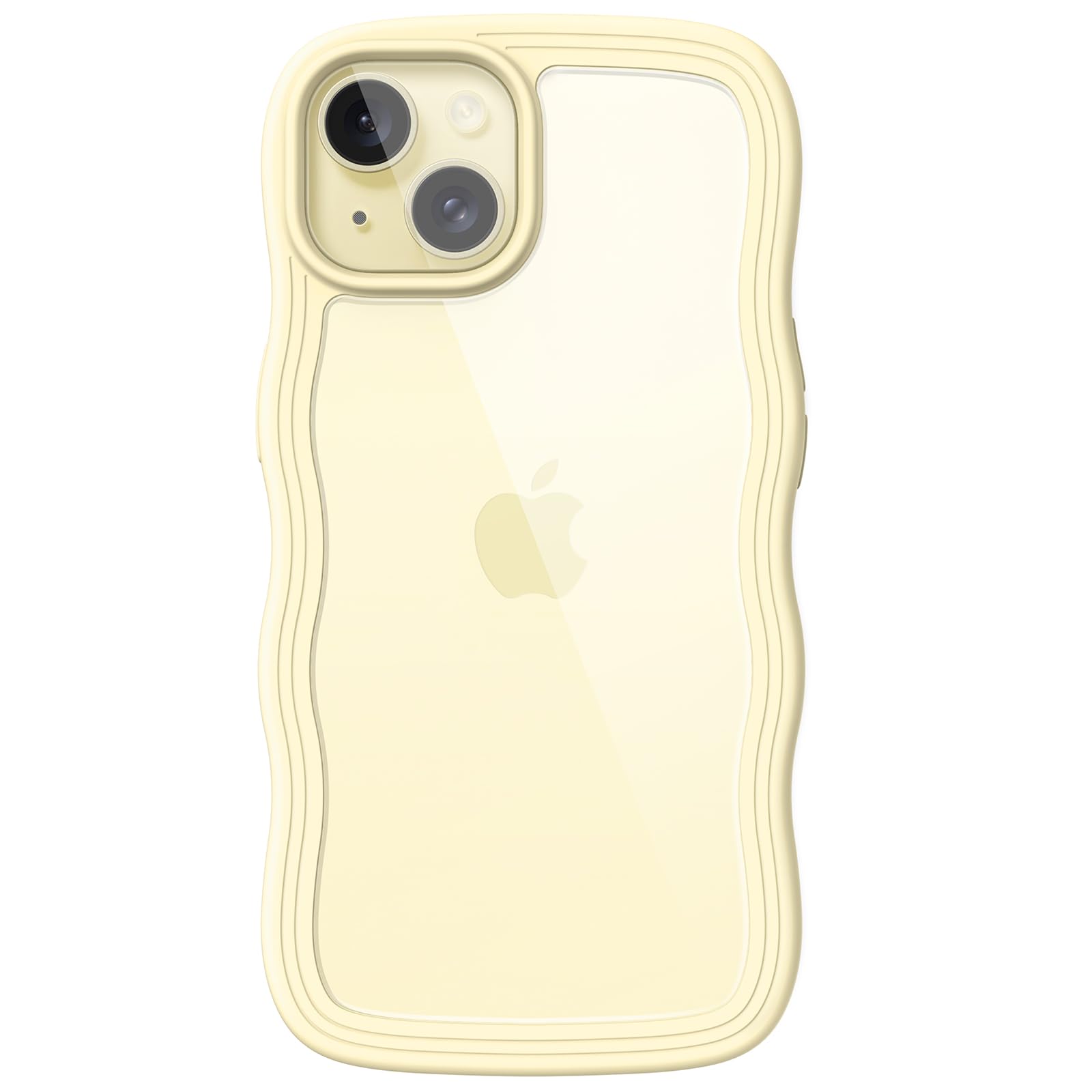 JETech Cute Wave Frame iPhone 15 Plus 6.7-Inch Shockproof Case - Clear Hard PC Back with Yellow Accents for Women & Girls | Perfect for Everyday Protection & Stylish Outfits