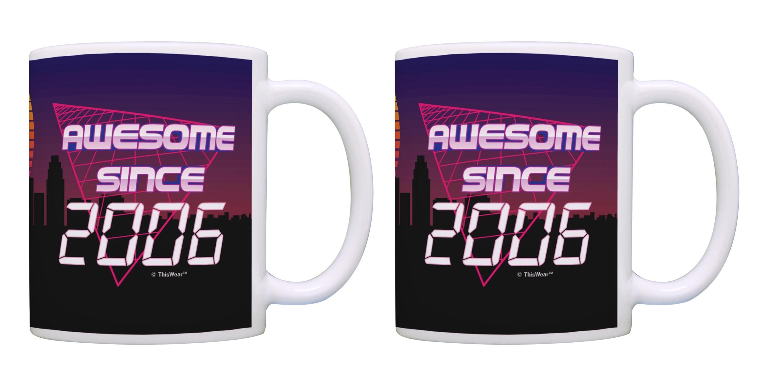 80's Themed 16th Birthday Party Decorations - 2 Pack 11oz Retro Coffee Mugs & Tea Cups Set (Awesome Since 2006) - Perfect for 80s Theme Parties, 16th Birthday Celebrations & Vintage Gift Giving