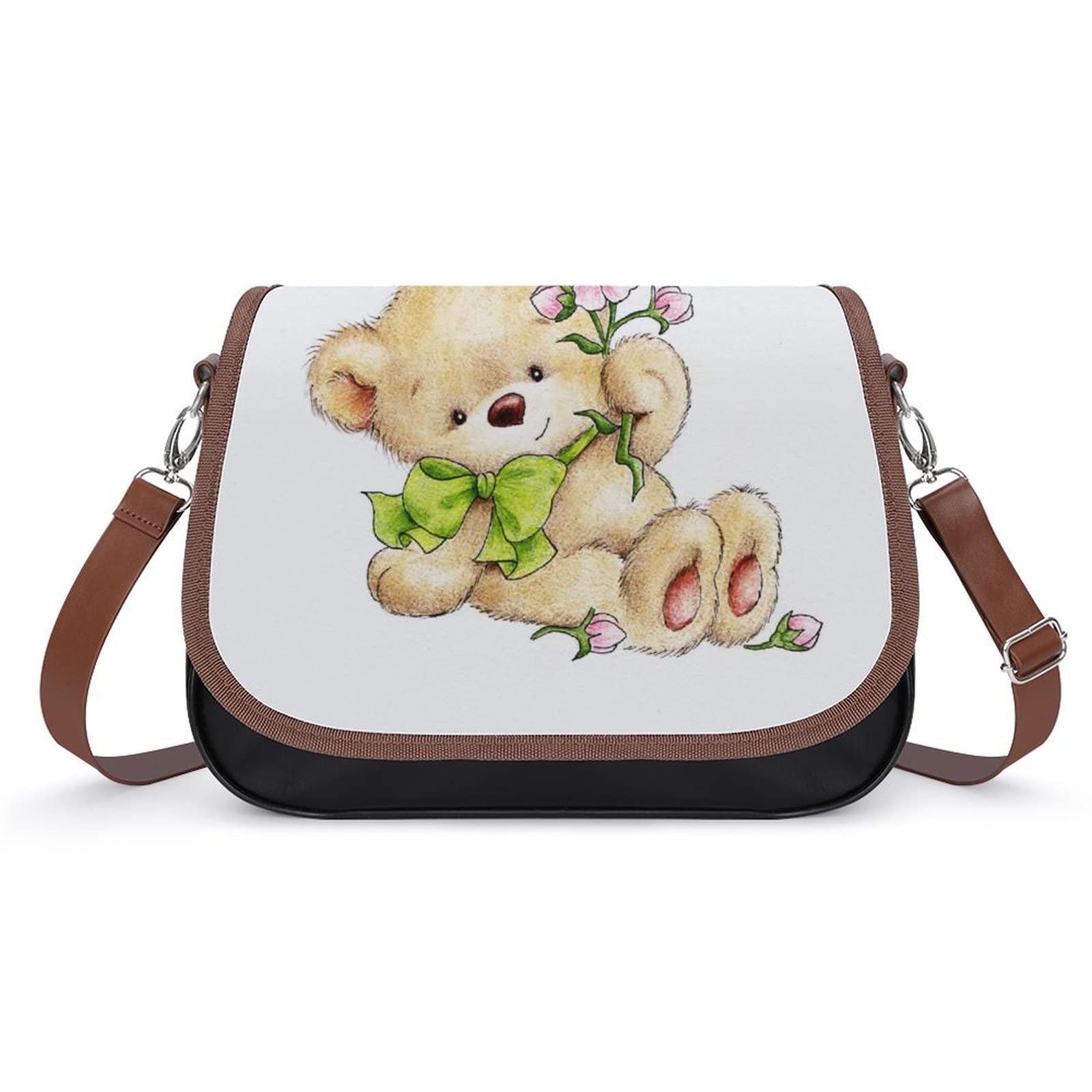 Stylish Women's Crossbody Bags - Genuine Leather Shoulder Purse with Cute Bear Charm for Everyday Use, Work & Travel Accessories
