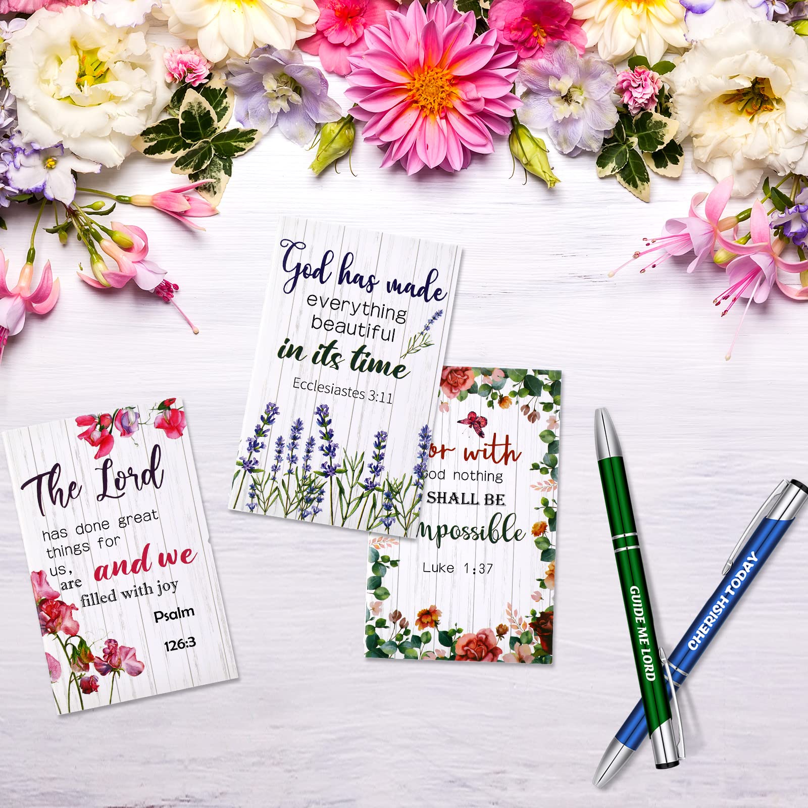 Geyee 24-Pack Mini Motivational Pens with Inspirational Notepads - Bulk Office & Travel Gift Set for Men & Women - Funny Ballpoint Pens, Small Journals & Appreciation Prizes (Bible Theme) - Perfect for Office Supplies, Teacher Gifts, Party Favors & Corporate Events