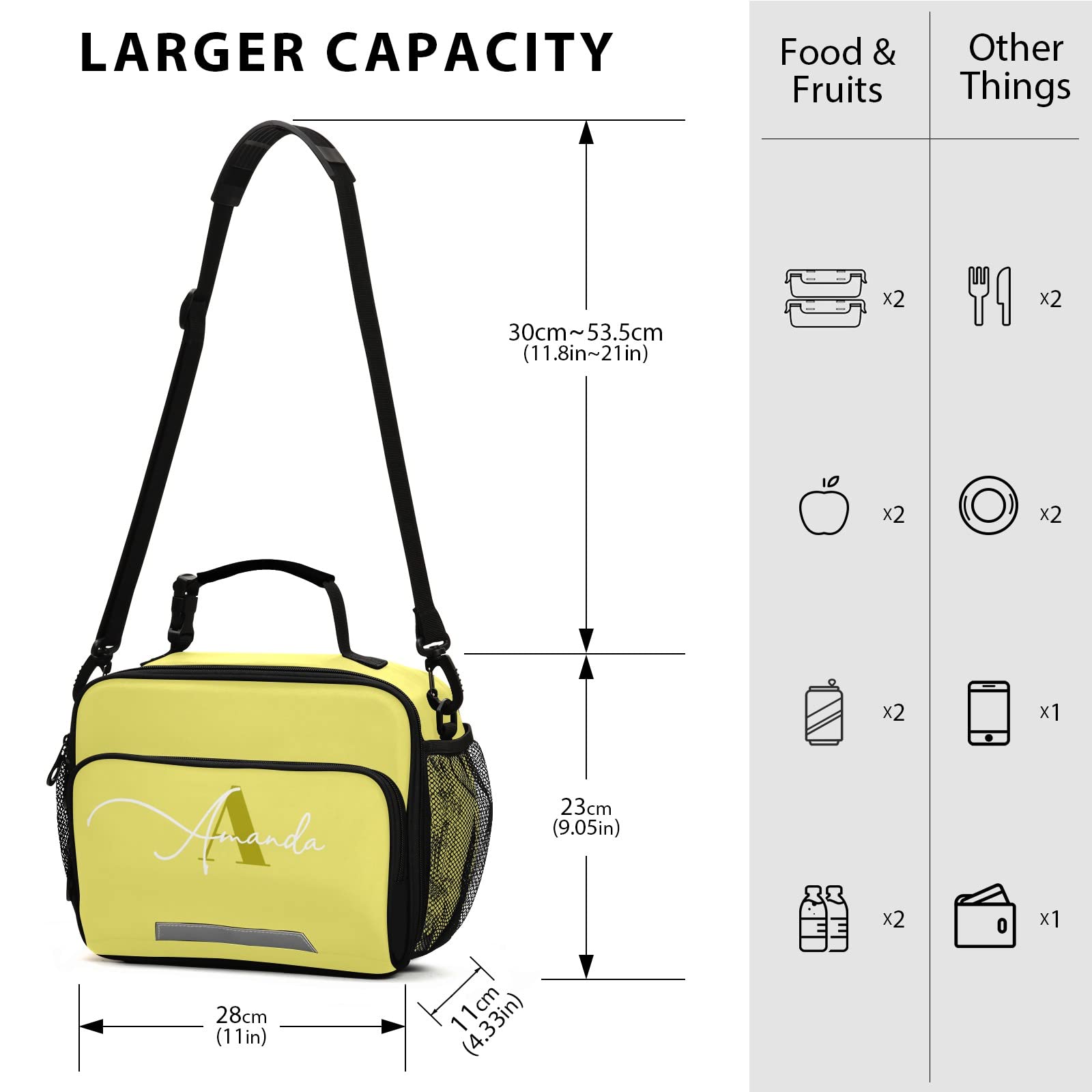 Custom Yellow Insulated Lunch Bag with Adjustable Shoulder Strap - Lightweight Lunch Box for Women, Students - Perfect for Work, School, Picnic & Outdoor Activities