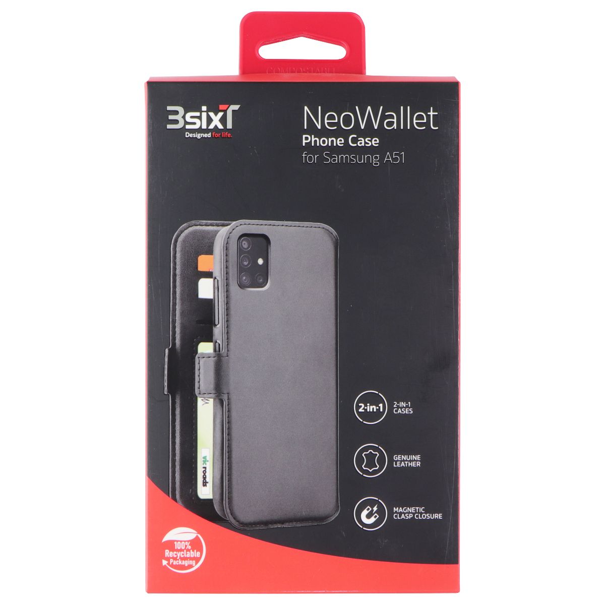 3SIXT NeoWallet Phone Case for Samsung Galaxy A51 - Slim RFID Blocking Wallet Case with Card Slots & Kickstand (Black) | Perfect for Travel, Work & Everyday Use