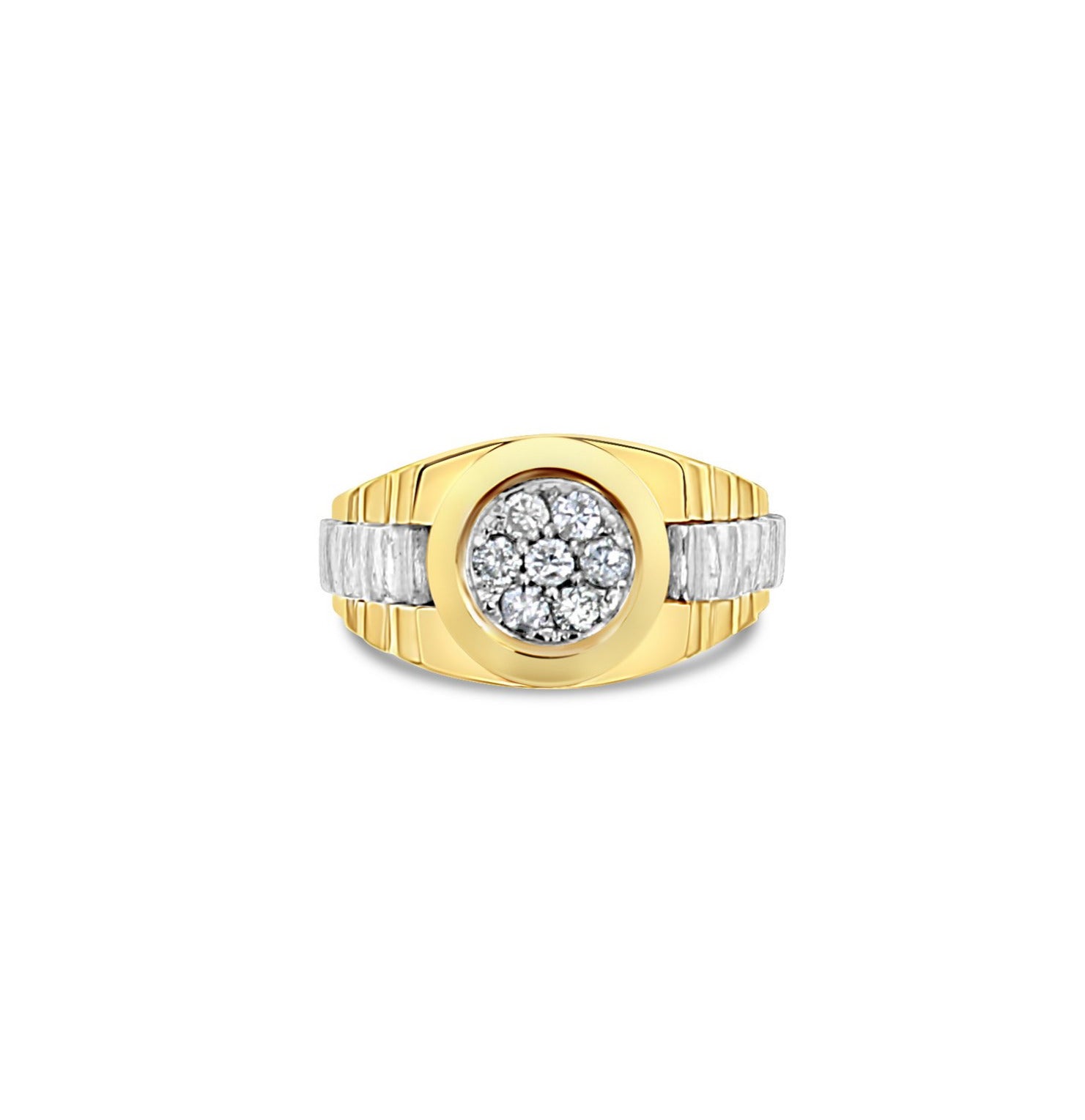 14K Two-Tone Men's Presidential Diamond Cluster Ring - Luxury Wedding Band & Gift for Him, Perfect for Anniversaries, Engagements, and Special Occasions