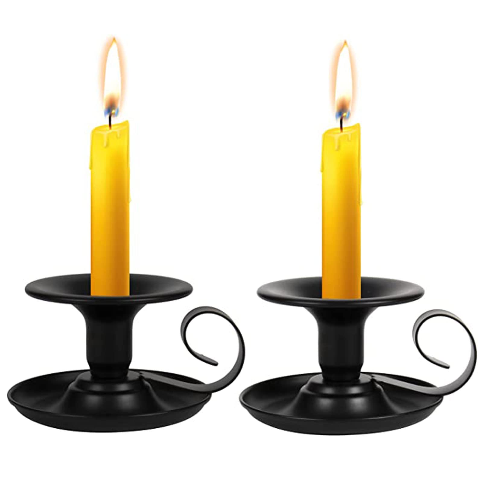 OKAyou Retro Iron Taper Candle Holders Set of 2 - Simple Black Candle Sticks for Table Centerpiece, Wedding Decor, Dining Room & Home Decoration