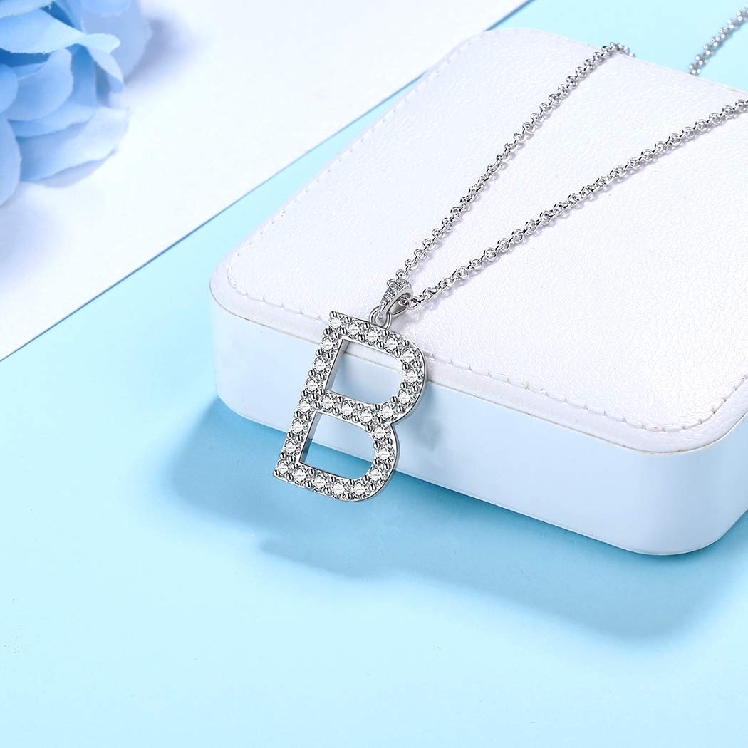 18K White Gold Plated 925 Sterling Silver Initial Letter Pendant Necklace for Women & Men - Cubic Zirconia Monogram Jewelry with Gift Box - Perfect Birthday Gift, Anniversary Present & Personalized Fashion Accessory for Everyday Wear