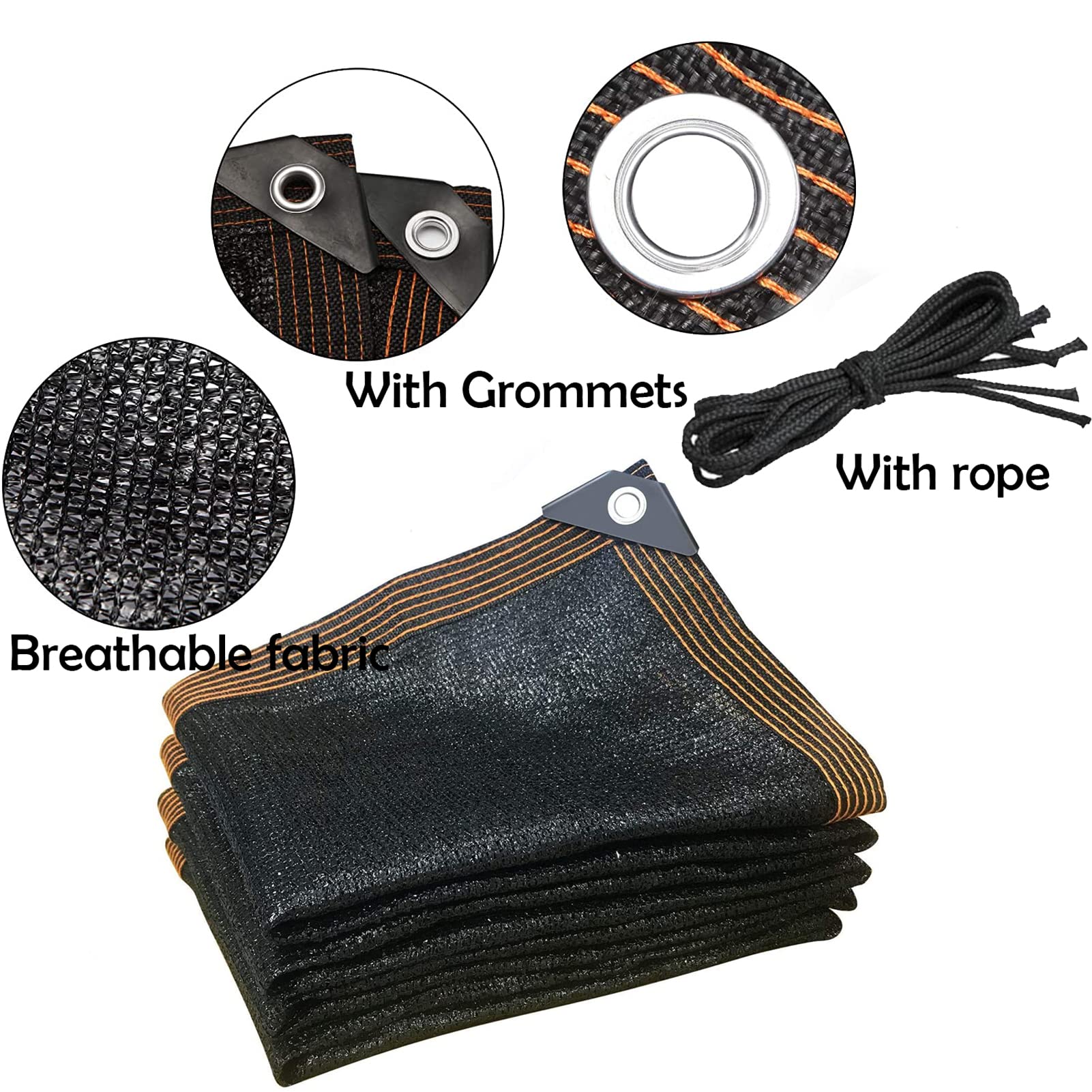 26x26ft Shade Cloth with Grommets - 50%-60% UV Blocking Garden Shade Net for Greenhouse, Pergola, Canopy & Plant Cover - Durable Black Mesh Netting with Rope (Perfect for Outdoor Sun Protection & Plant Growth)