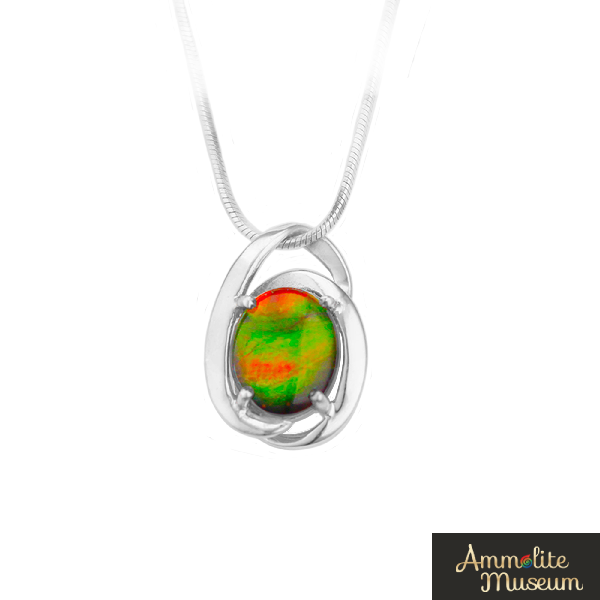 925 Sterling Silver Oval Harmony Ammolite Pendant Necklace – Elegant Gemstone Jewelry for Women, Perfect for Gifts & Special Occasions