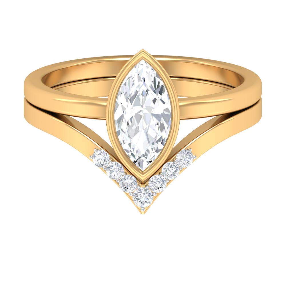 1.25 CT Certified Moissanite Wedding Ring Set for Women - 14K Solid Gold Marquise Solitaire Bridal Ring Set | Engagement, Anniversary & Special Occasion Jewelry Gift