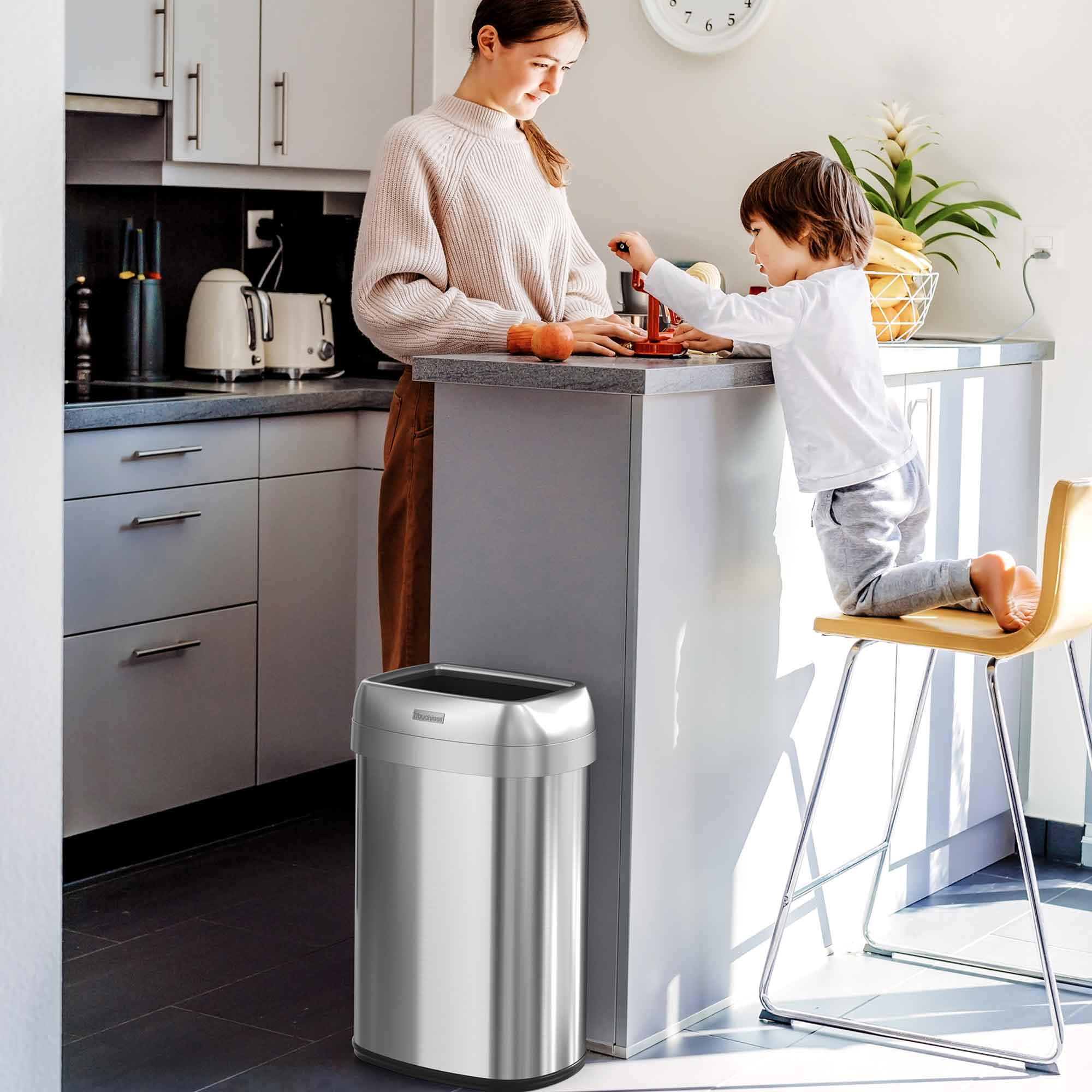 13 Gallon Oval Open Top Composite Kitchen Trash Can with Dual AbsorbX Technology - Odor Control & Leak Proof Waste Bin for Home, Office, or Restaurant Use