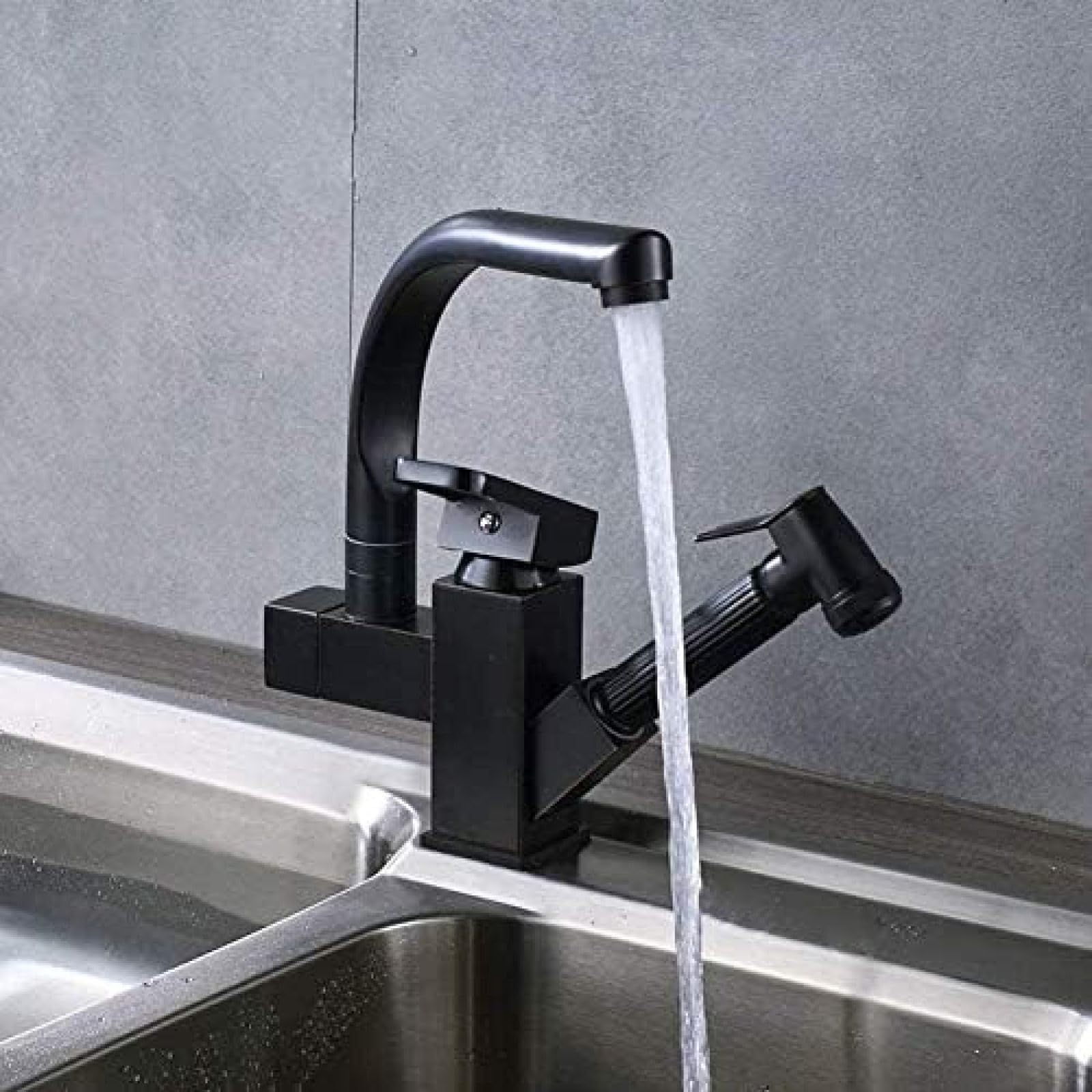 CRJUS Pull-Out Kitchen Faucet with 360° Swivel Spout - Single Handle Hot and Cold Water Mixer Tap for Modern Home Kitchen Sink - Perfect for Washing Dishes, Filling Pots & Cleaning Vegetables