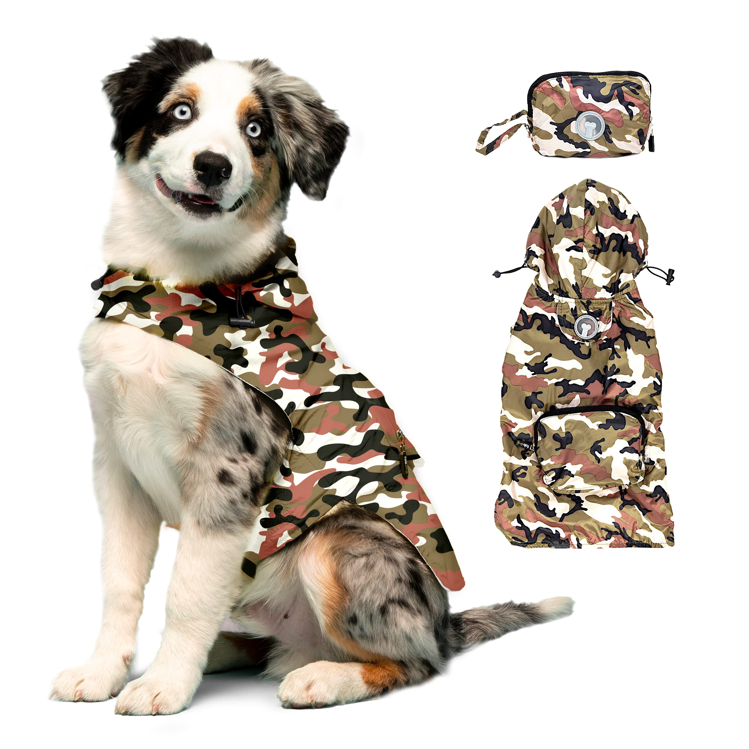 fabdog Packable Dog Raincoat - Waterproof & Lightweight (Small, Camo) - Perfect for Outdoor Adventures & Rainy Day Walks