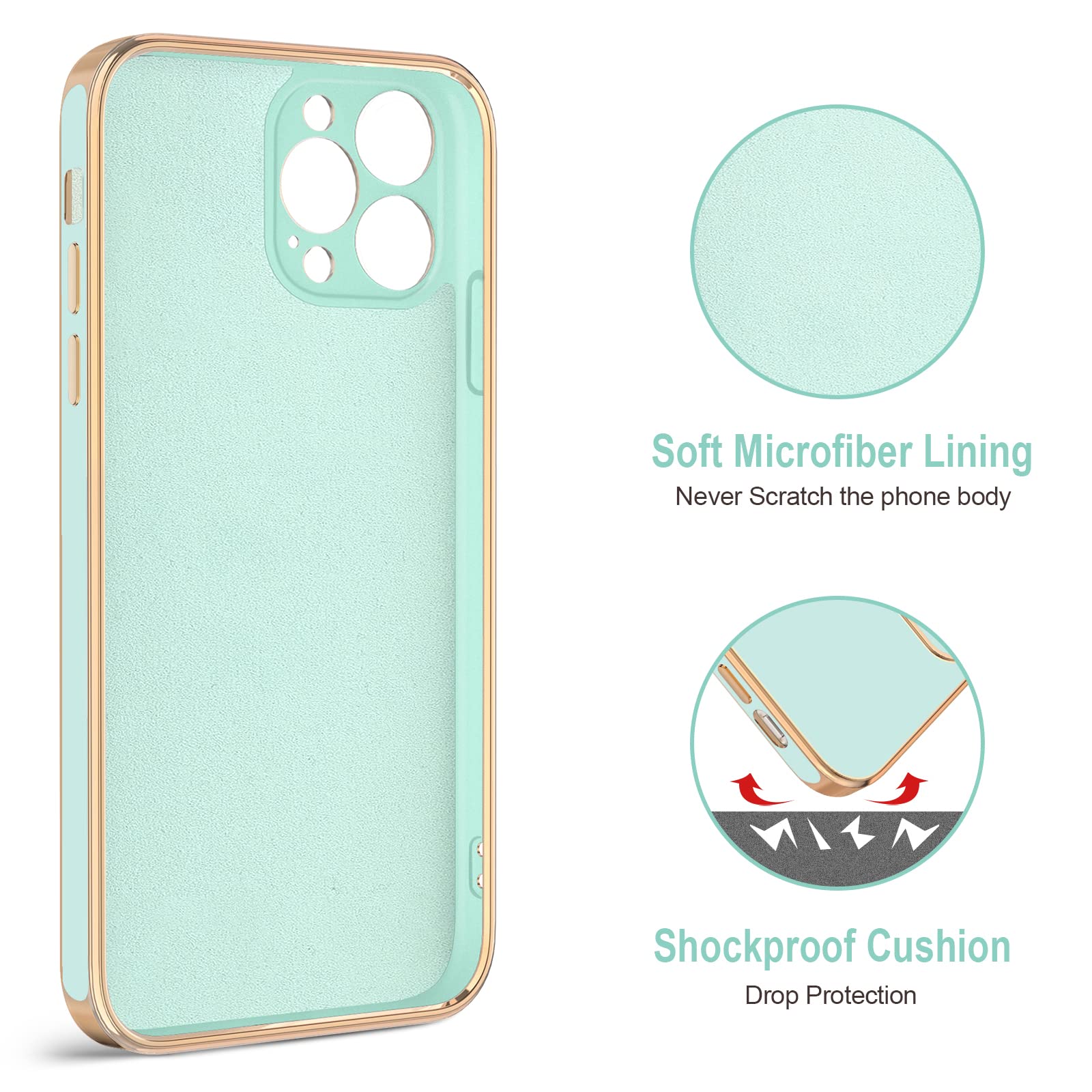 Hython Magnetic Phone Case for iPhone 12 Pro Max - 360° Rotatable Ring Stand with Kickstand, Shockproof Protective Cover with Soft Microfiber Lining & Rose Gold Edge - Perfect for Work, Travel and Hands-Free Viewing (Mint Green)