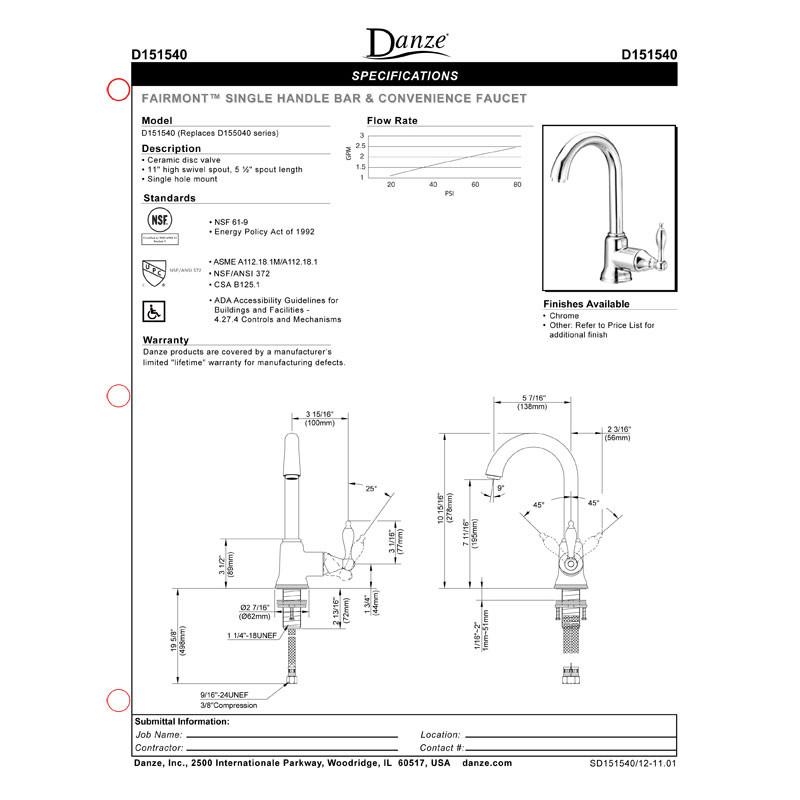 Danze Fairmont Chrome Single Lever Handle Bar Faucet - Modern Kitchen Sink Faucet with High Arc Spout for Restaurants, Bars & Home Use