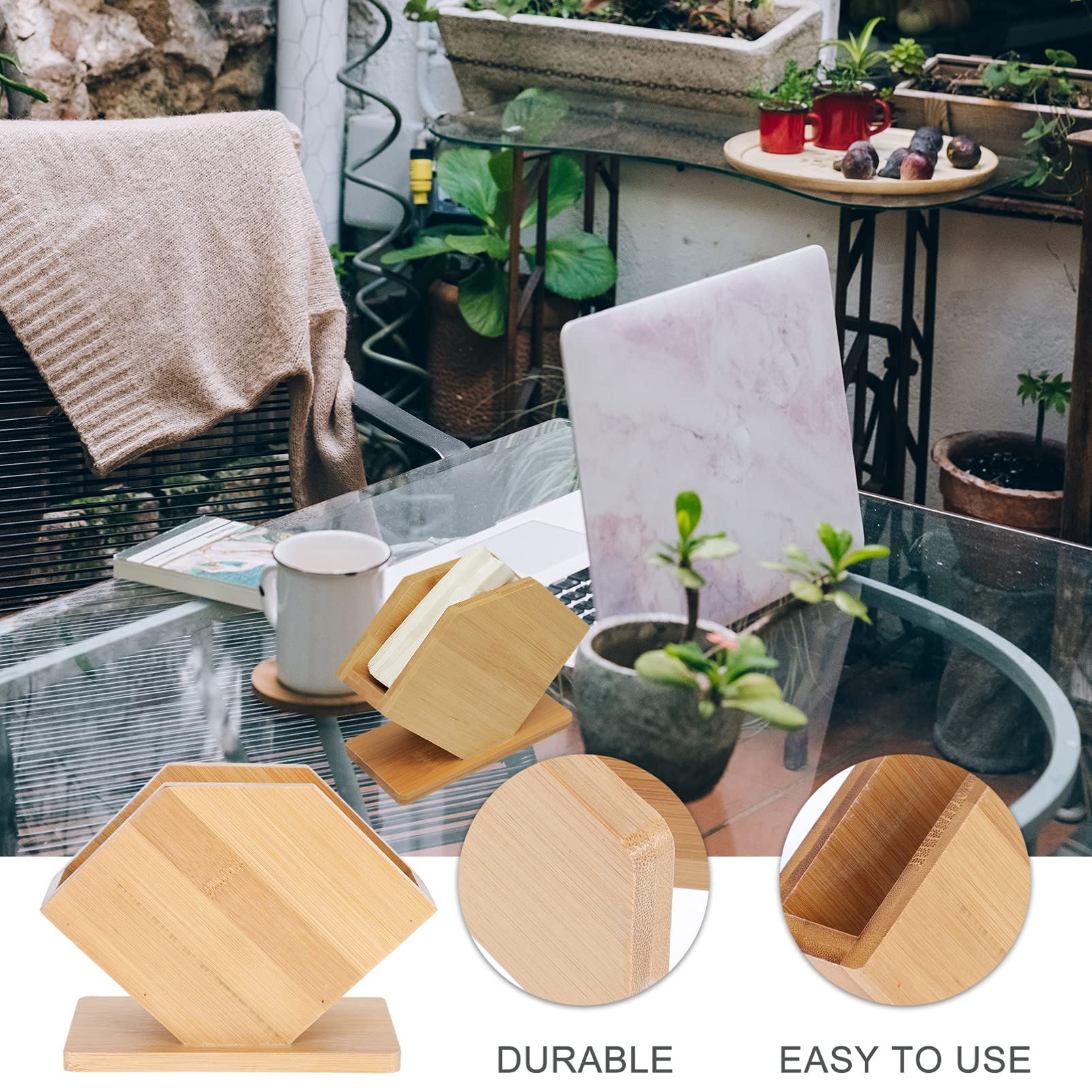 1pc Bamboo Tissue Box Holder - Decorative Desktop Napkin Rack for Home & Hotel Use - Household Tissue Stand with Fan Design - Perfect for Dining Table, Office Desk, and Kitchen Counter Organization