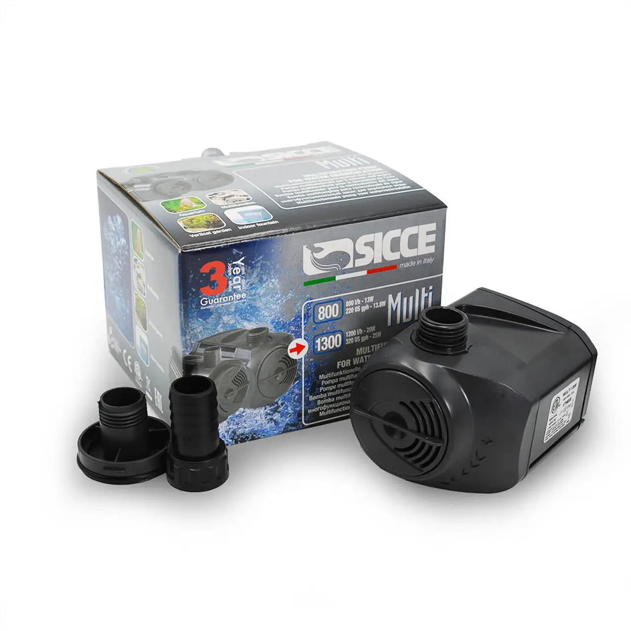 Sicce Multi 1300 Compact Multifunction Water Pump - 320 GPH Flow Rate for Aquariums, Ponds & Hydroponics | Quiet & Energy Efficient