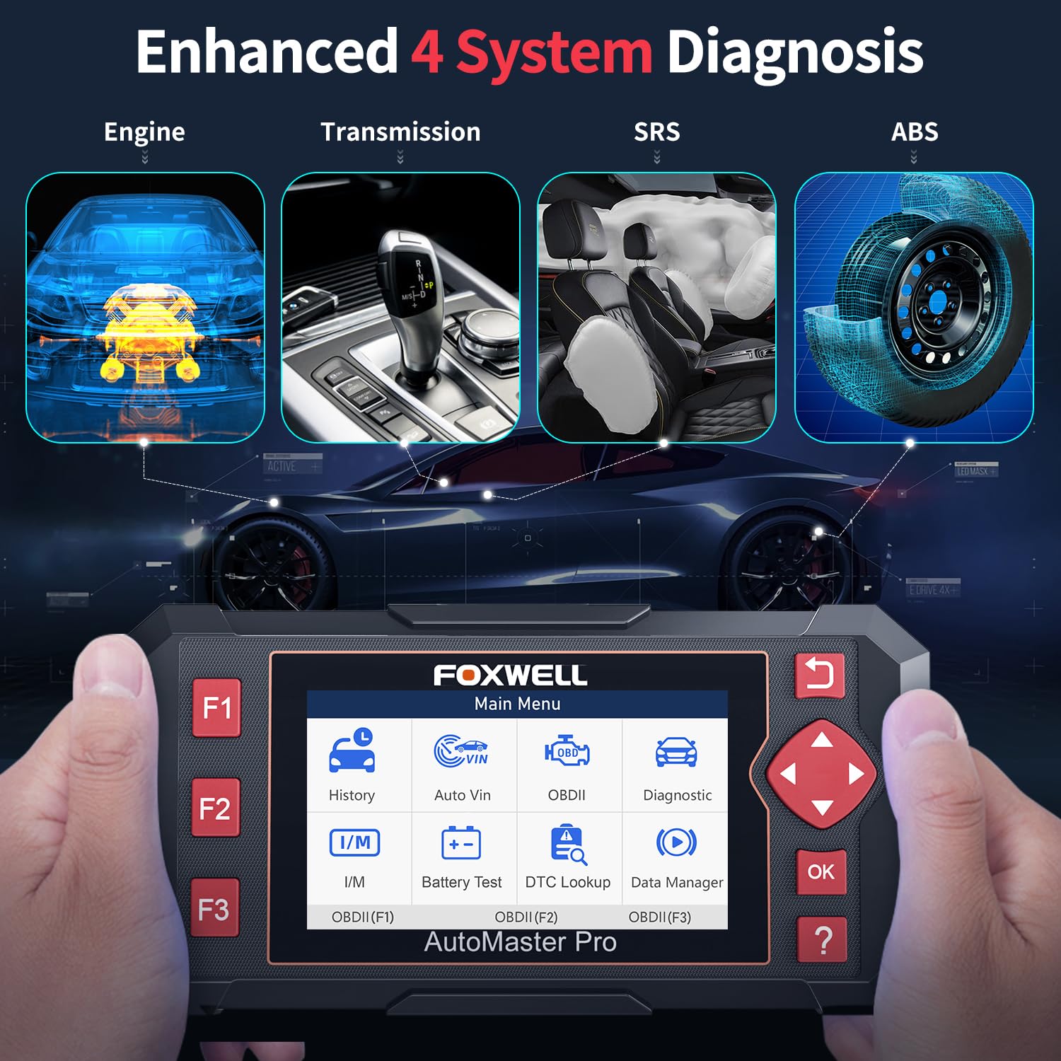 FOXWELL NT604 Elite OBD2 Scanner - ABS SRS Transmission Diagnostic Tool with BT100 Pro Car Battery Tester | Full System Scan for Cars, Trucks & SUVs | Perfect for Mechanics & DIY Auto Repairs