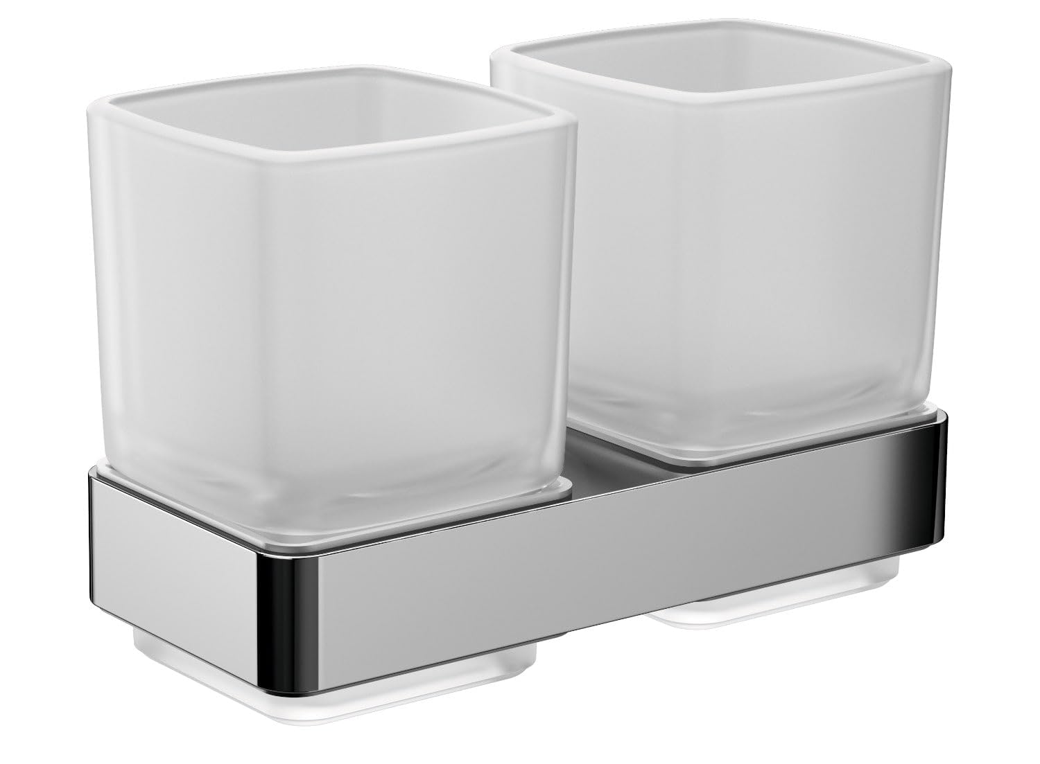 Loft 52500100 Double Satin Crystal Glass Chrome Toothbrush Holder - Modern Bathroom Organizer for Sink Countertop & Vanity Storage