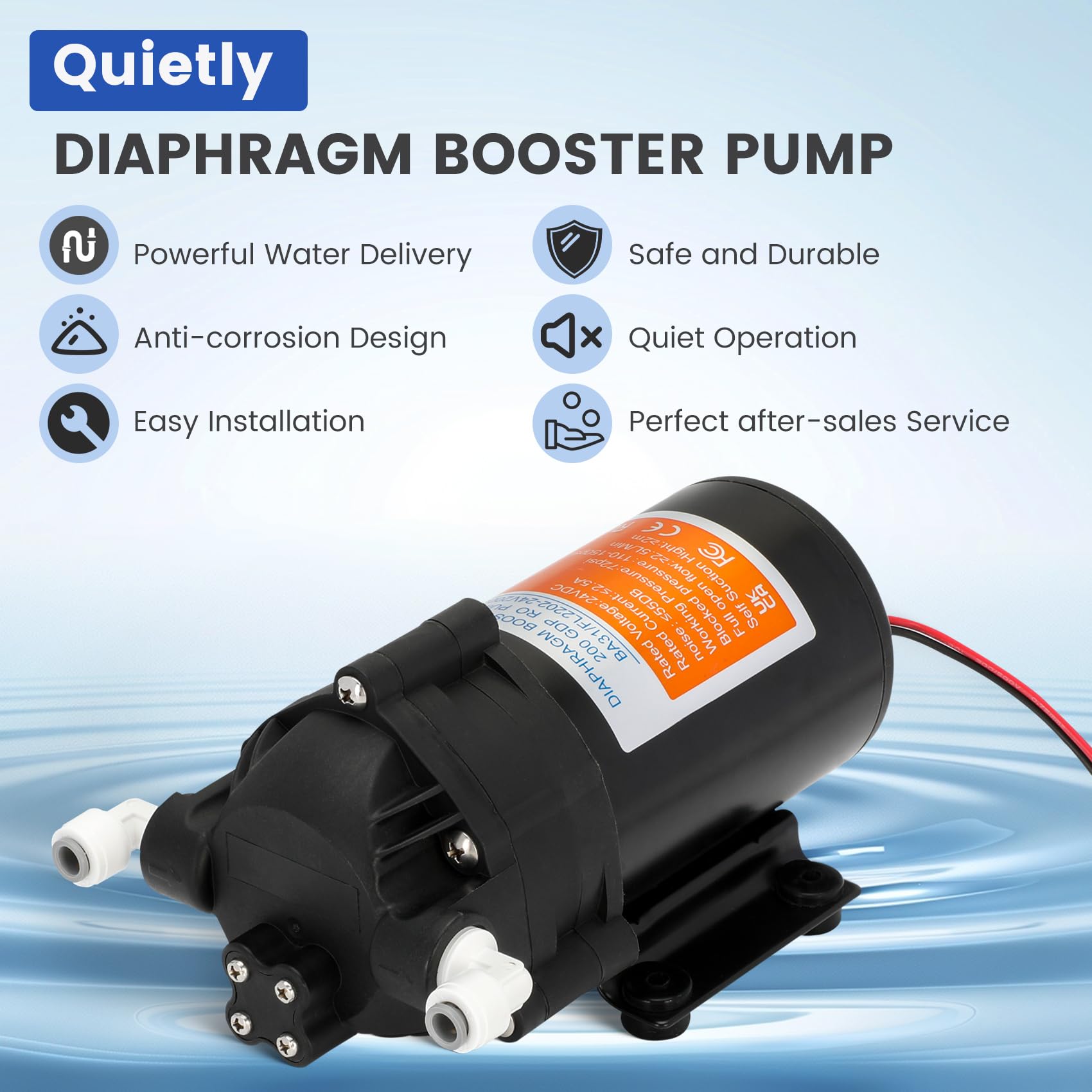 2024 Upgraded Betollo 8800 Booster Pump Kit - High Pressure Reverse Osmosis Water Pump for 200 GPD RO Systems | Includes High-Voltage Switch | Perfect for Home Water Filtration & Manifold Applications