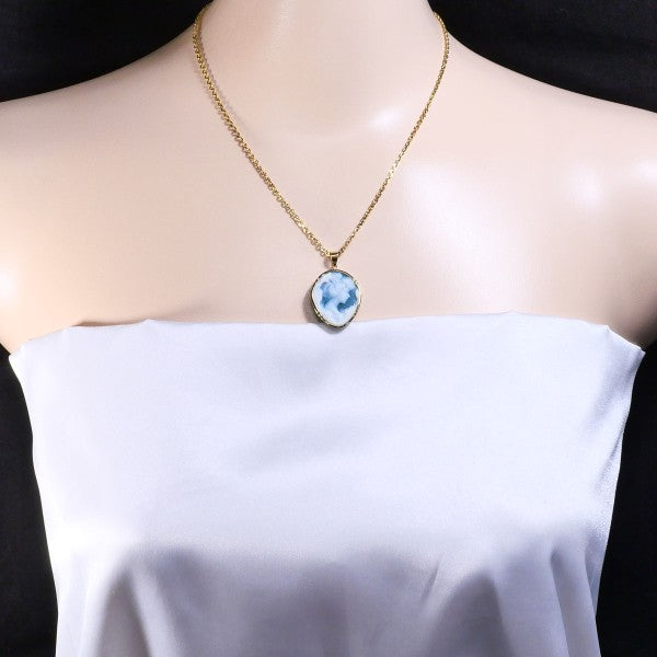 18K Yellow Gold Cameo Necklace with Genuine Stone - Vintage Inspired Jewelry for Women, Perfect Gift for Anniversary, Birthday & Special Occasions