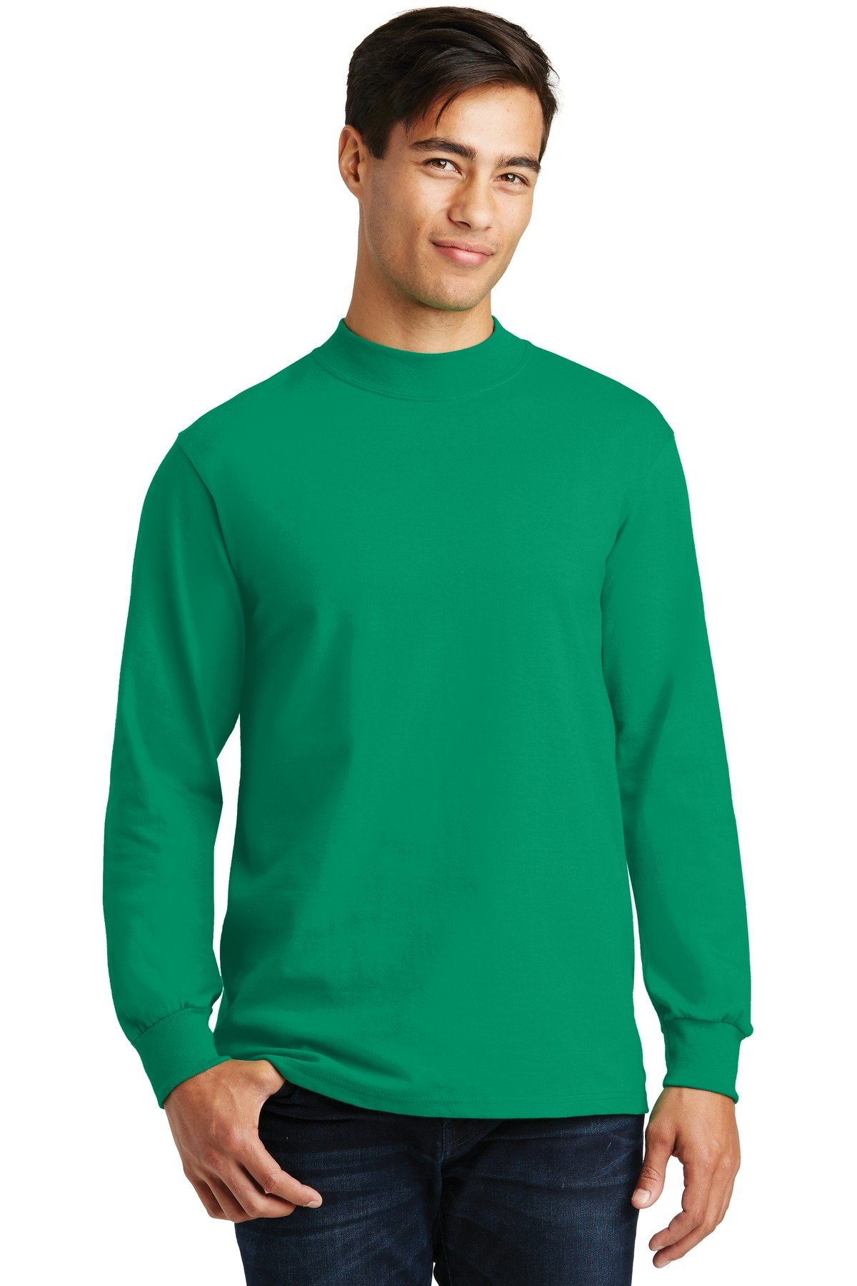 Port & Company PC61M Mock Turtleneck Long Sleeve Shirt for Men - Comfortable Cotton Blend Crewneck Top for Work, Casual Wear & Layering
