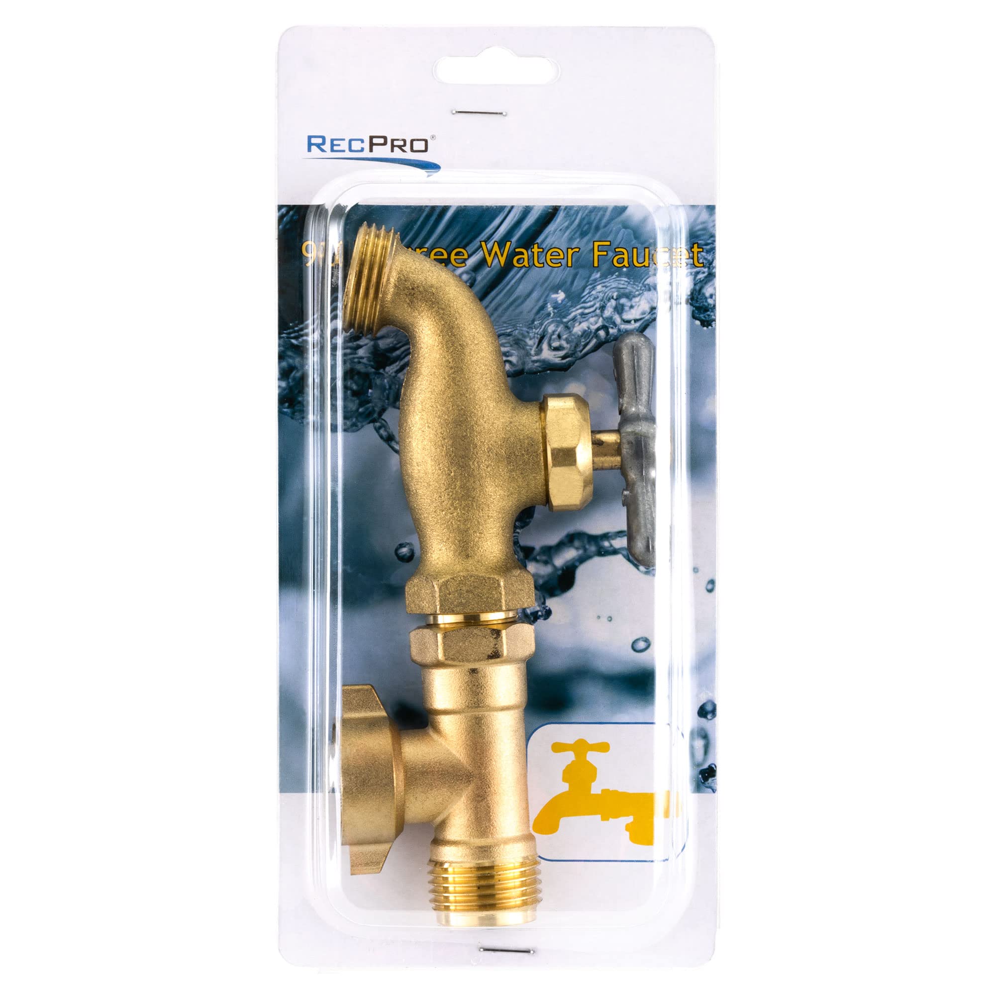 RecPro 90 Degree RV Water Faucet - Brass Outdoor Water Spigot for Camper, Travel Trailer & Motorhome | Connects to Fresh Water Inlet | Perfect for Outdoor Washing, Drinking & Camping Needs