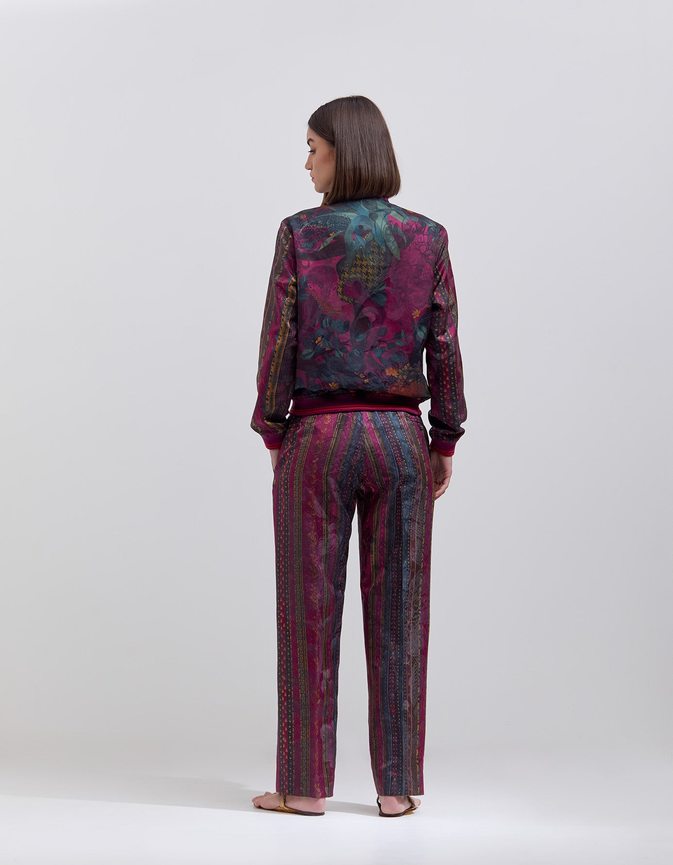 Luxury Azaad Silk Damask Trousers for Women - Elegant Purple Palazzo Pants - Perfect for Evening Parties, Weddings & Special Occasions