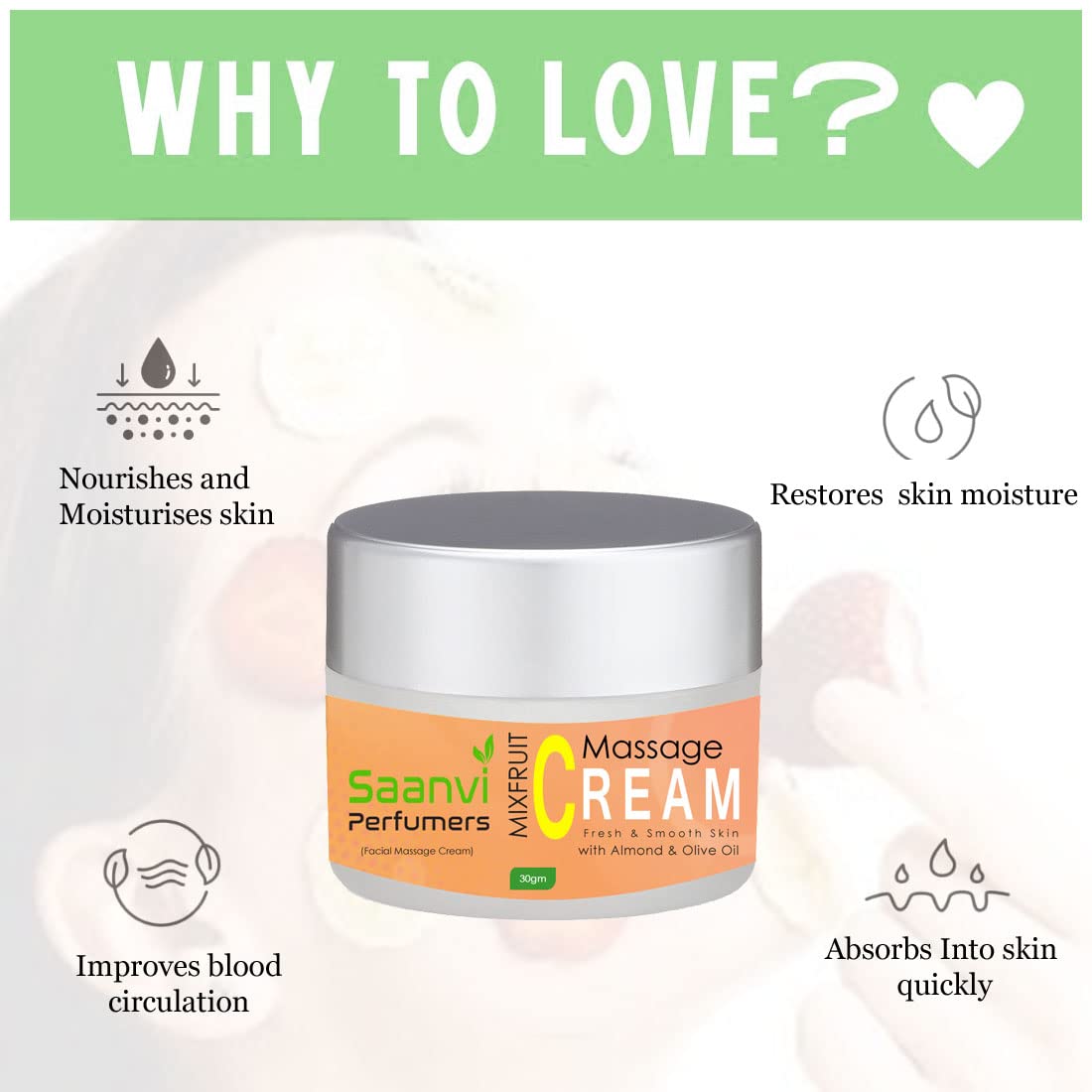 Fruit Facial Massage Cream for Dry Skin - Hydrating Face Moisturizer to Brighten Dull Skin, Reduce Wrinkles & Dark Spots - 30g | Perfect for Daily Skincare Routine & Spa Treatments