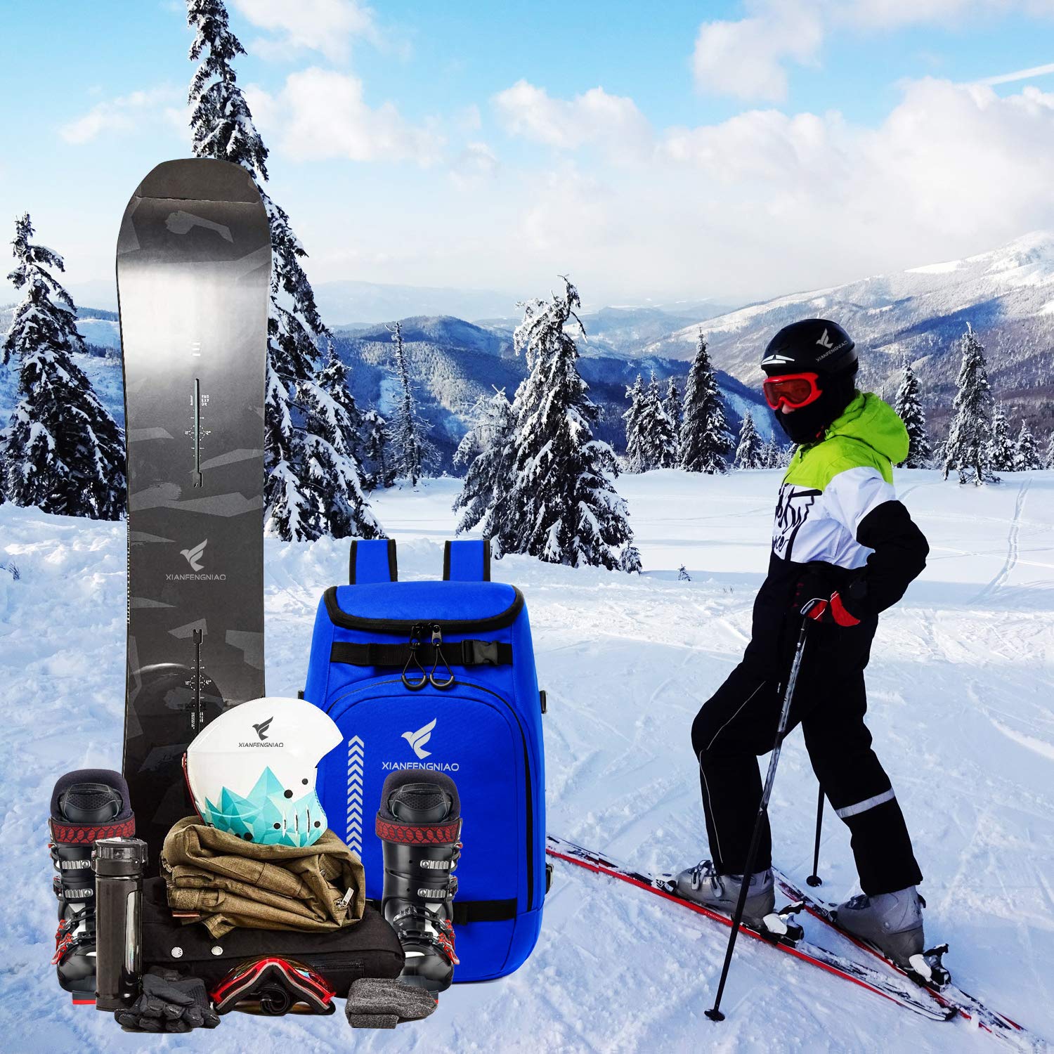 **50L Waterproof Ski Boot Travel Backpack – Carry Ski & Snowboard Boots, Helmet, Goggles, Gloves & Accessories for Men, Women & Youth – Perfect for Ski Trips & Winter Sports**