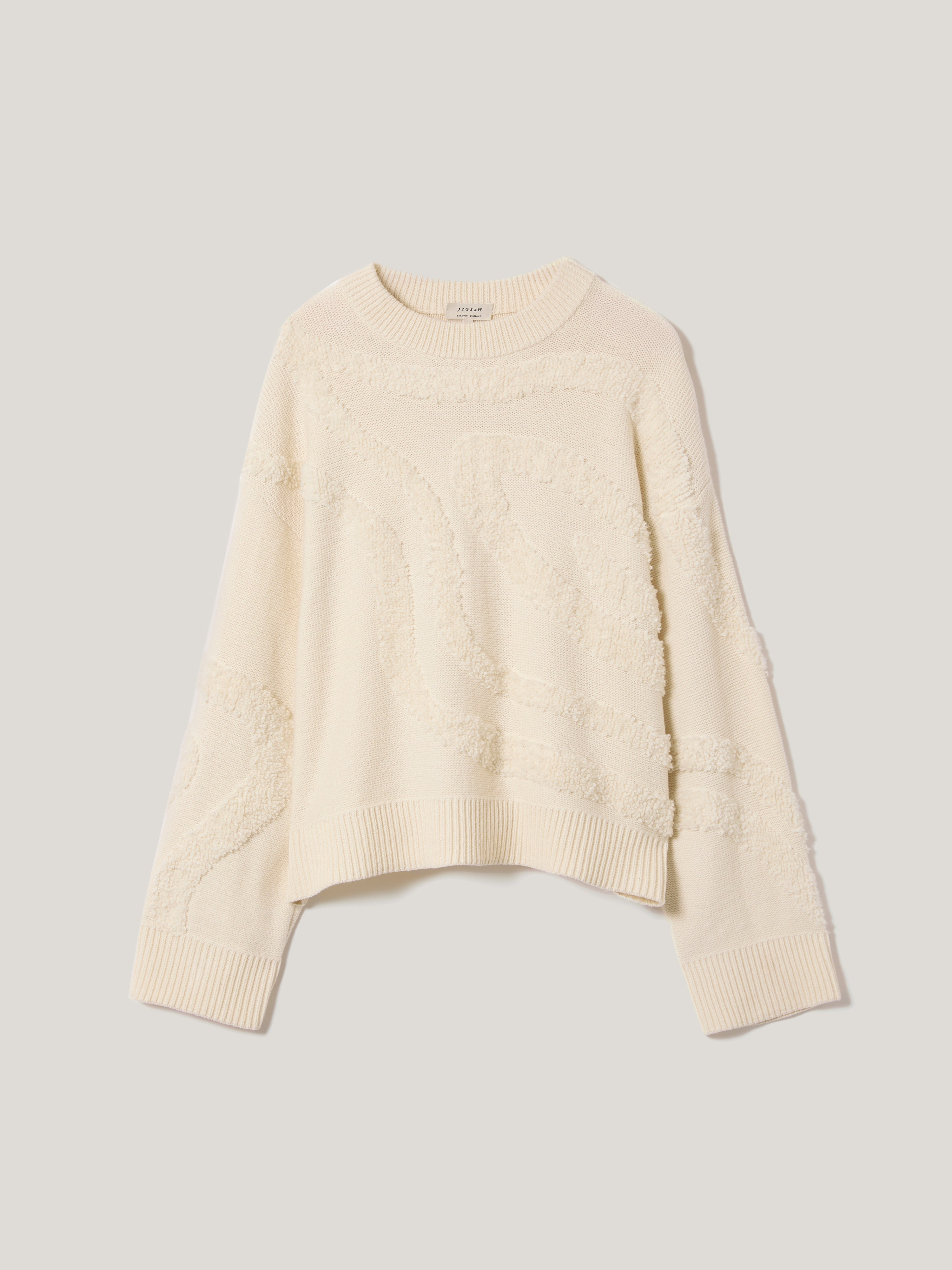 Loop Intarsia Jumper Sweater Women's Cream Knit Pullover - Cozy Winter Fashion for Casual Outings & Holiday Gatherings