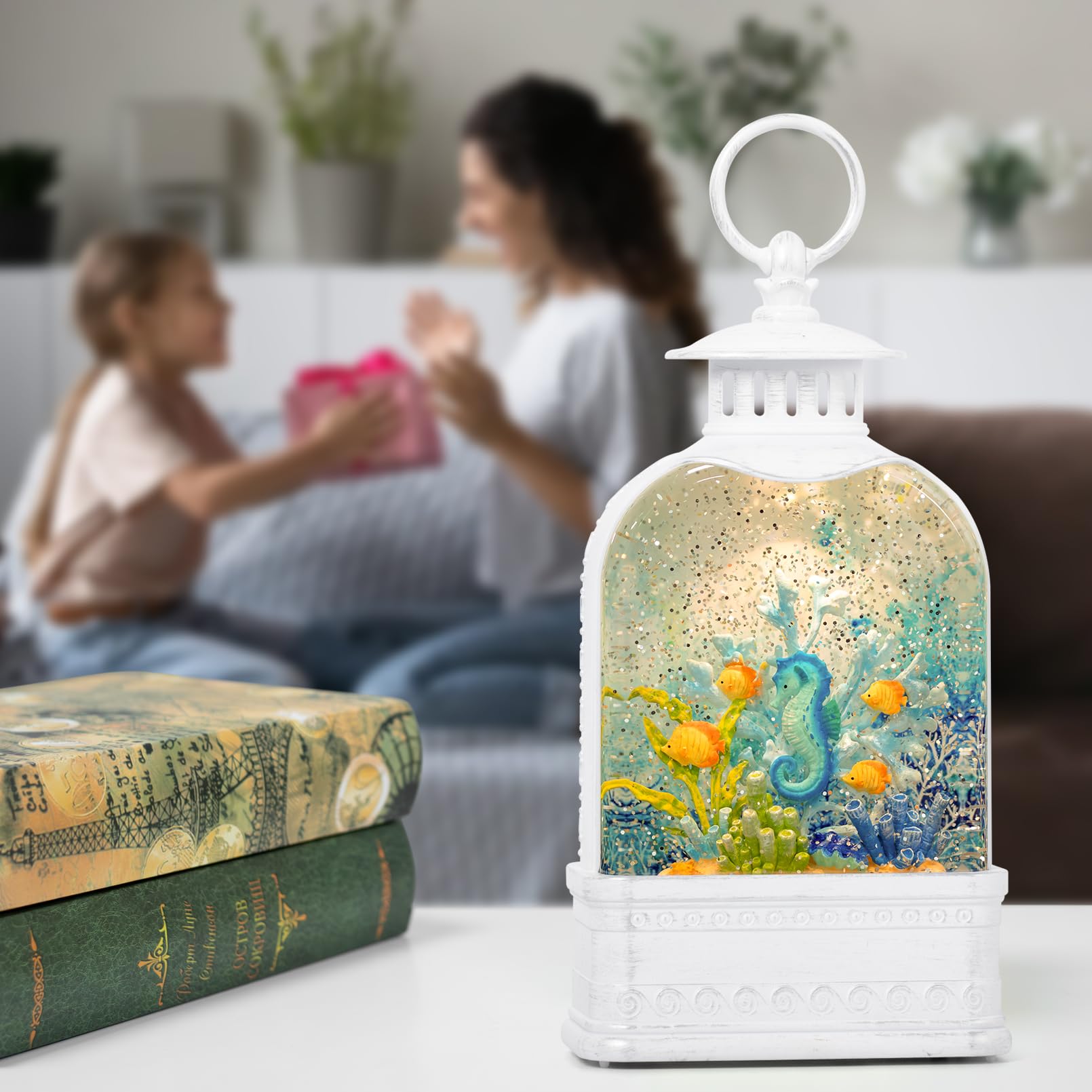 11 Inch Light Up Seahorse Snow Globe with 6H Timer - Ocean Themed Sparkling Nautical Decor for Home, Office, or Summer Beach House - Perfect Gift for Sea Lovers & Coastal Decor Enthusiasts