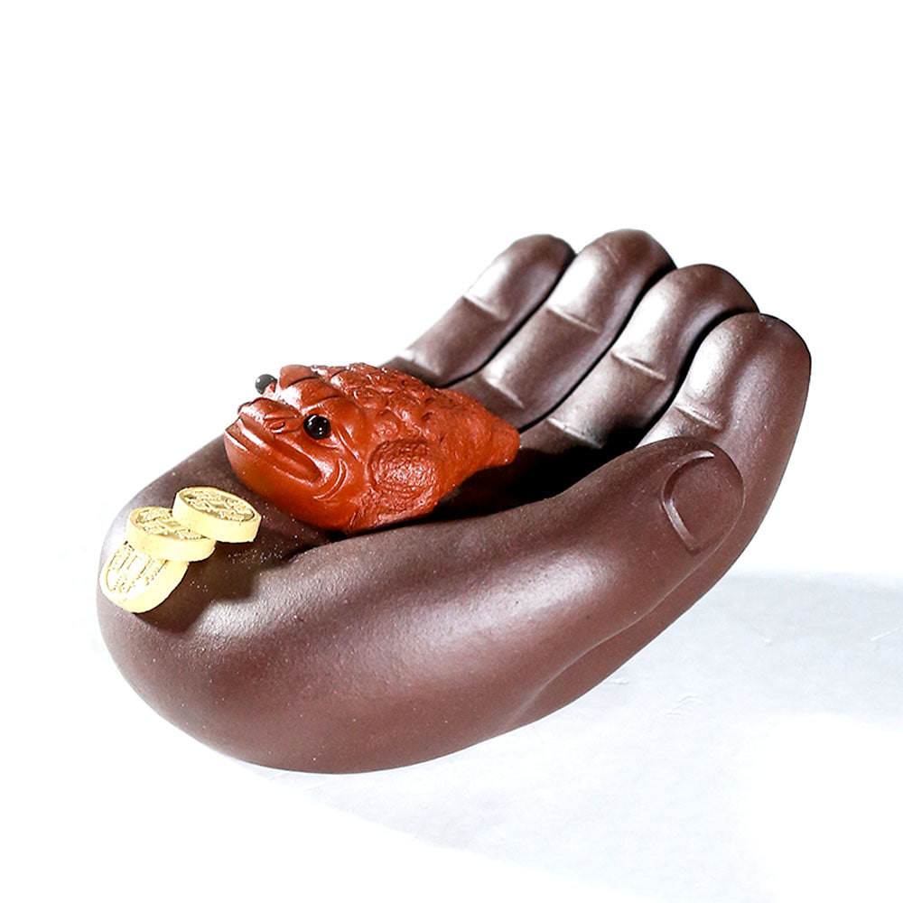 Authentic Yixing Clay Hand with Toad Tea Pet - Chinese Ceramic Tea Companion for Good Fortune & Tea Ceremony Rituals | Perfect for Gongfu Tea Sessions, Office Desk Decor & Zen Meditation Spaces