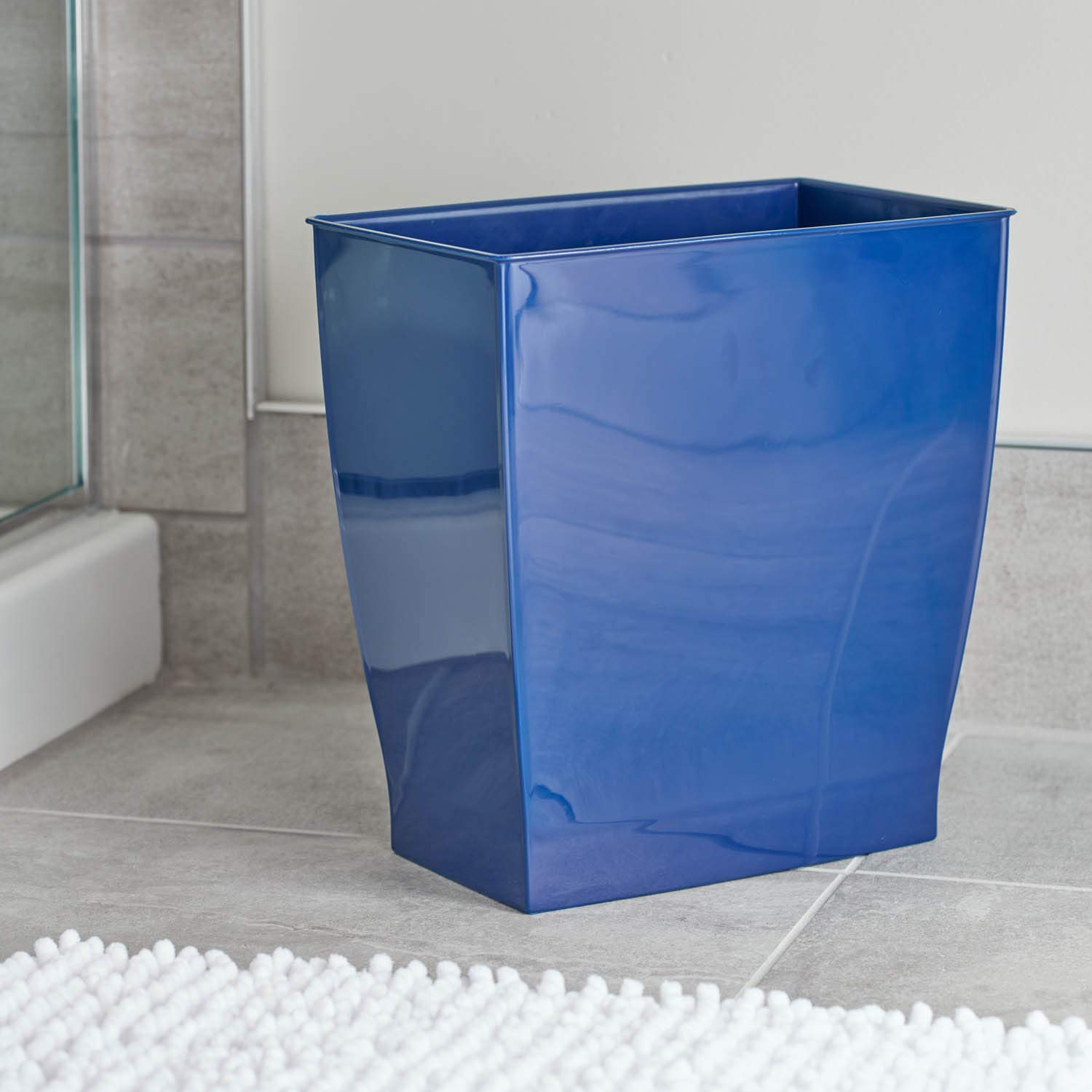 InterDesign Mono Plastic Wastebasket Trash Can - Rectangular, 11L, Navy Blue - Perfect for Office, Bathroom, Kitchen & Bedroom Organization