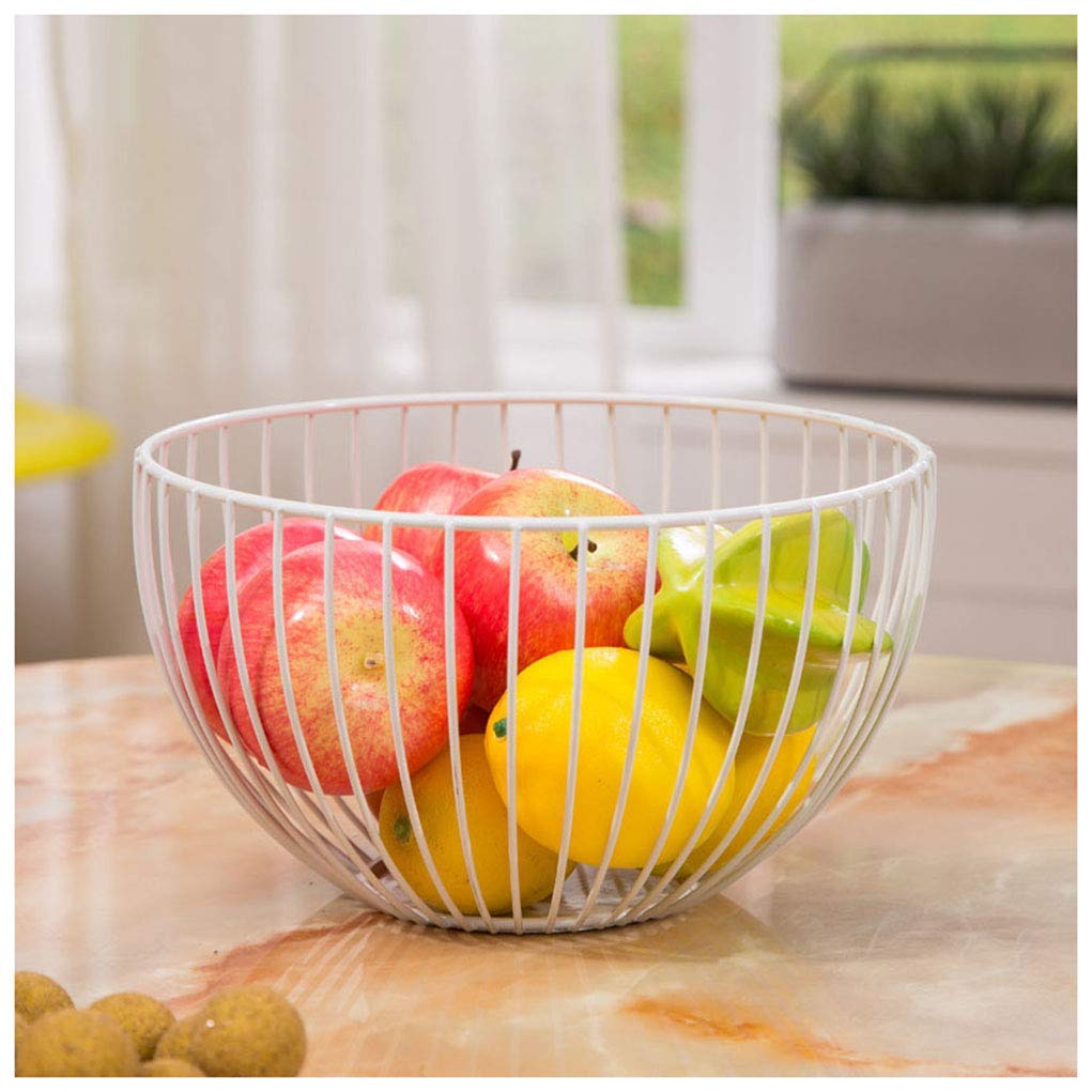 White Iron Wire Fruit Basket - Snack Plate & Vegetable Storage Bowl for Dining Table Decor | Perfect for Kitchen, Picnic, and Party Serving (Size B)