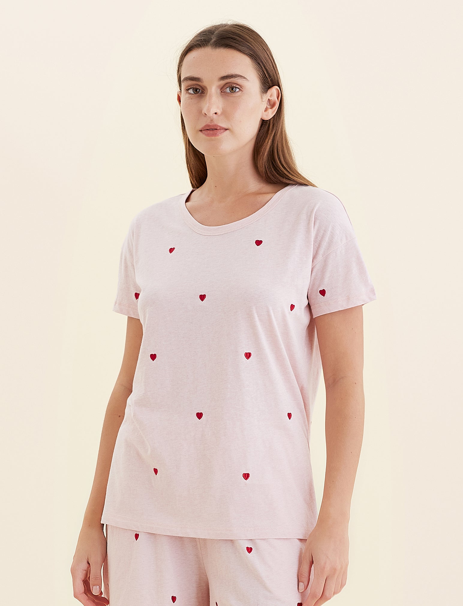 Jada Hearts Cotton Knit Tee - Soft Comfortable Women's T-Shirt for Casual Wear & Everyday Outfits