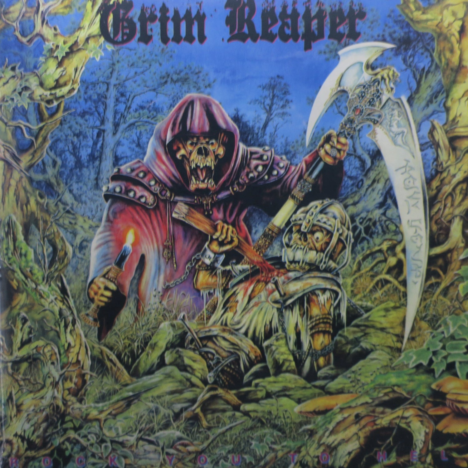 GRIM REAPER 'Rock You To Hell' BLUE Vinyl LP (1987 Heavy Metal Album) - Perfect for Metal Collectors & Vinyl Enthusiasts