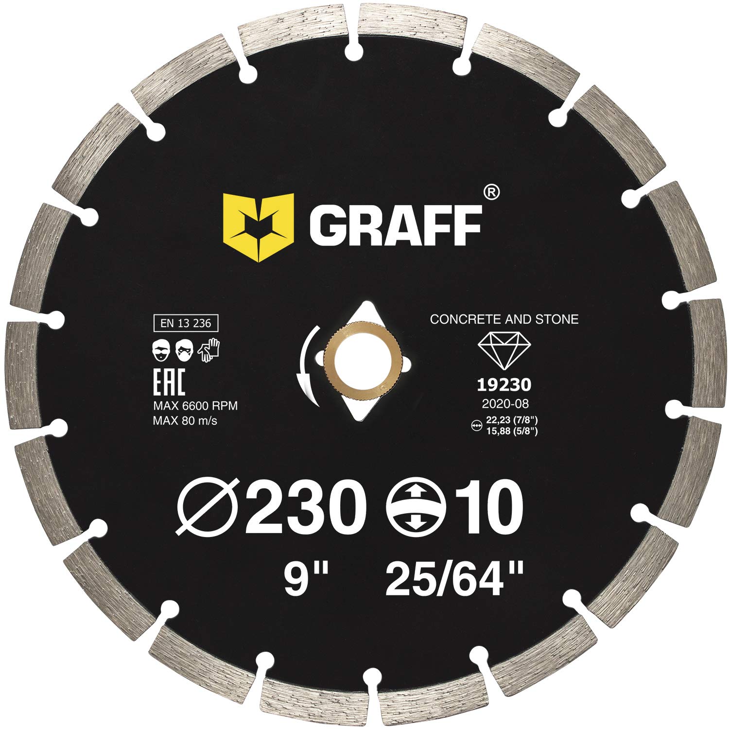 9 Inch Diamond Blade for Angle Grinder - Premium Diamond Cutting Wheel for Stone, Marble, Granite, Brick, Concrete Cutting - 10mm Segment Height - Perfect for Masonry, Paving & Construction Projects - GRAFF