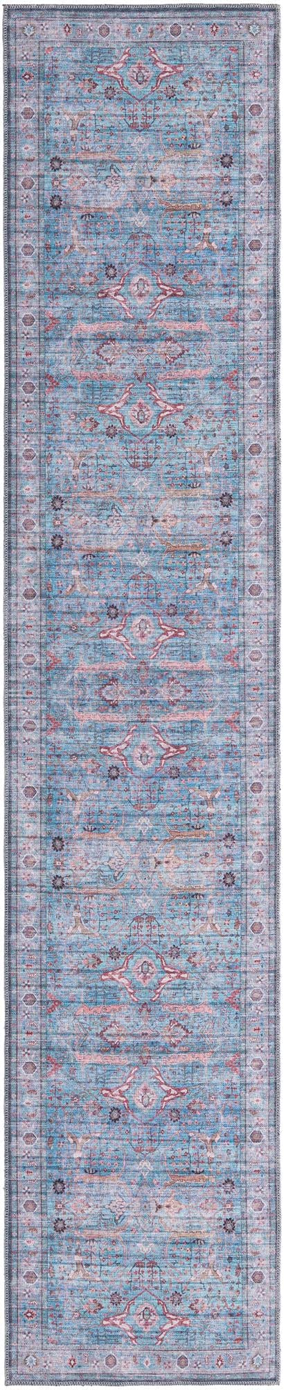 Maahru Collection Washable Runner Rug - 13 Ft Low-Pile Blue Rug for Hallways & Entryways | Durable & Easy-Clean Floor Mat for High Traffic Areas, Living Rooms & Bedrooms