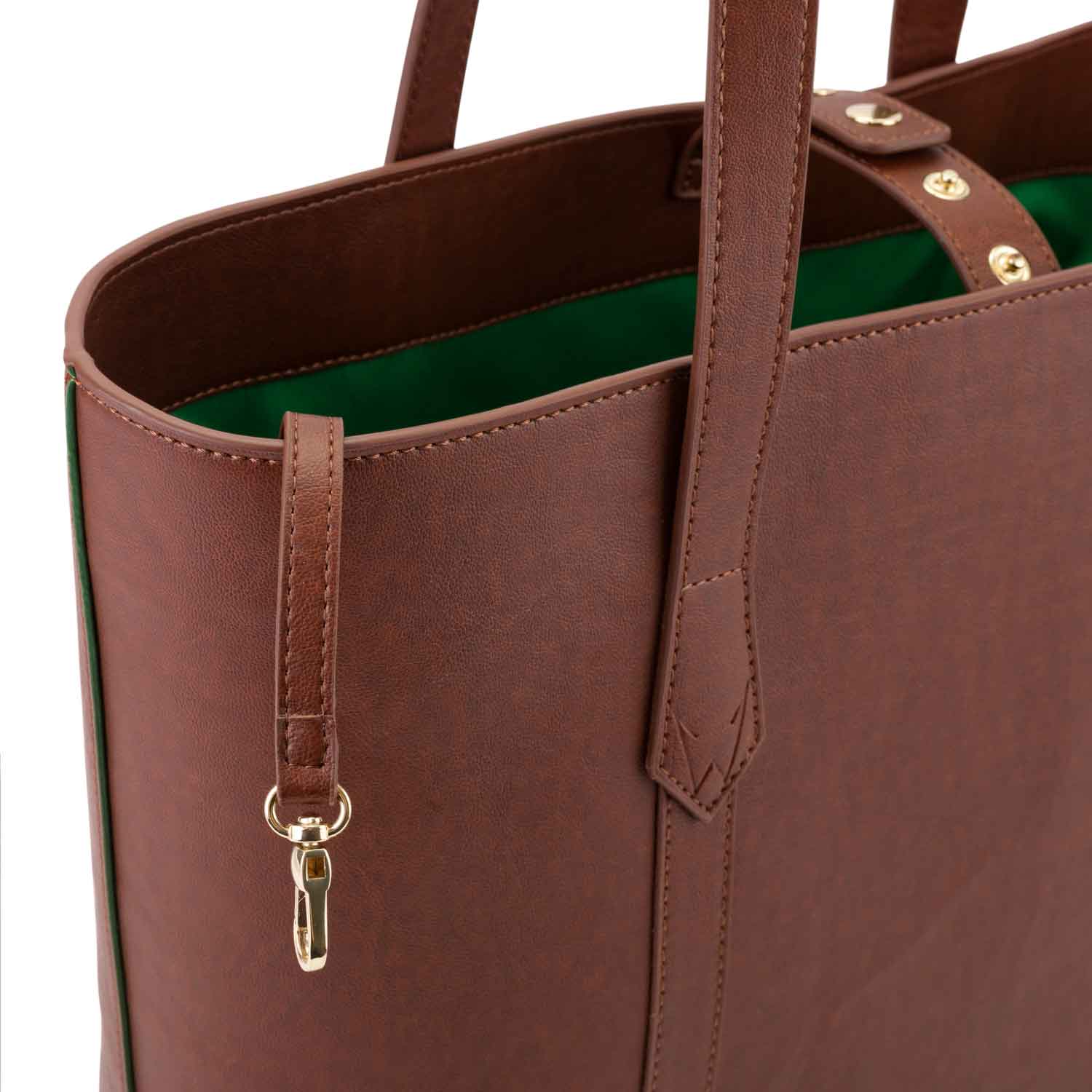 Maddox Vegan Leather Tote Bag for Women - Rust & Emerald Color - Stylish & Eco-Friendly Handbag for Work, Travel & Everyday Use